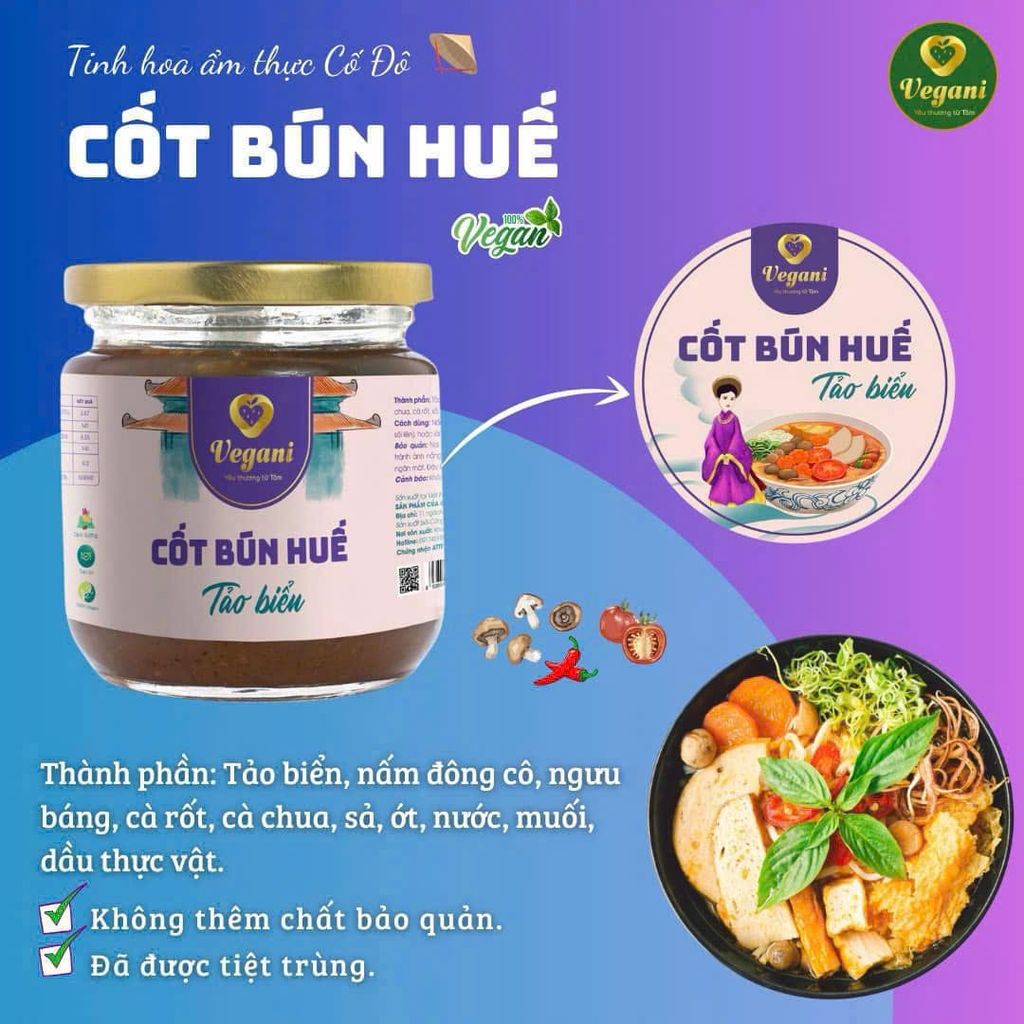 Cốt Bún Huế Tảo Biển Vegani 250g - Thực Phẩm Bổ Sung Dinh Dưỡng Cho Cả Gia Đình, Người Tiểu Đường, Ăn Kiêng, Ăn Chay, Gia Vị Nấu Bún Huế Chay Đậm Đà Tiện Lợi, Vegan (GV)
