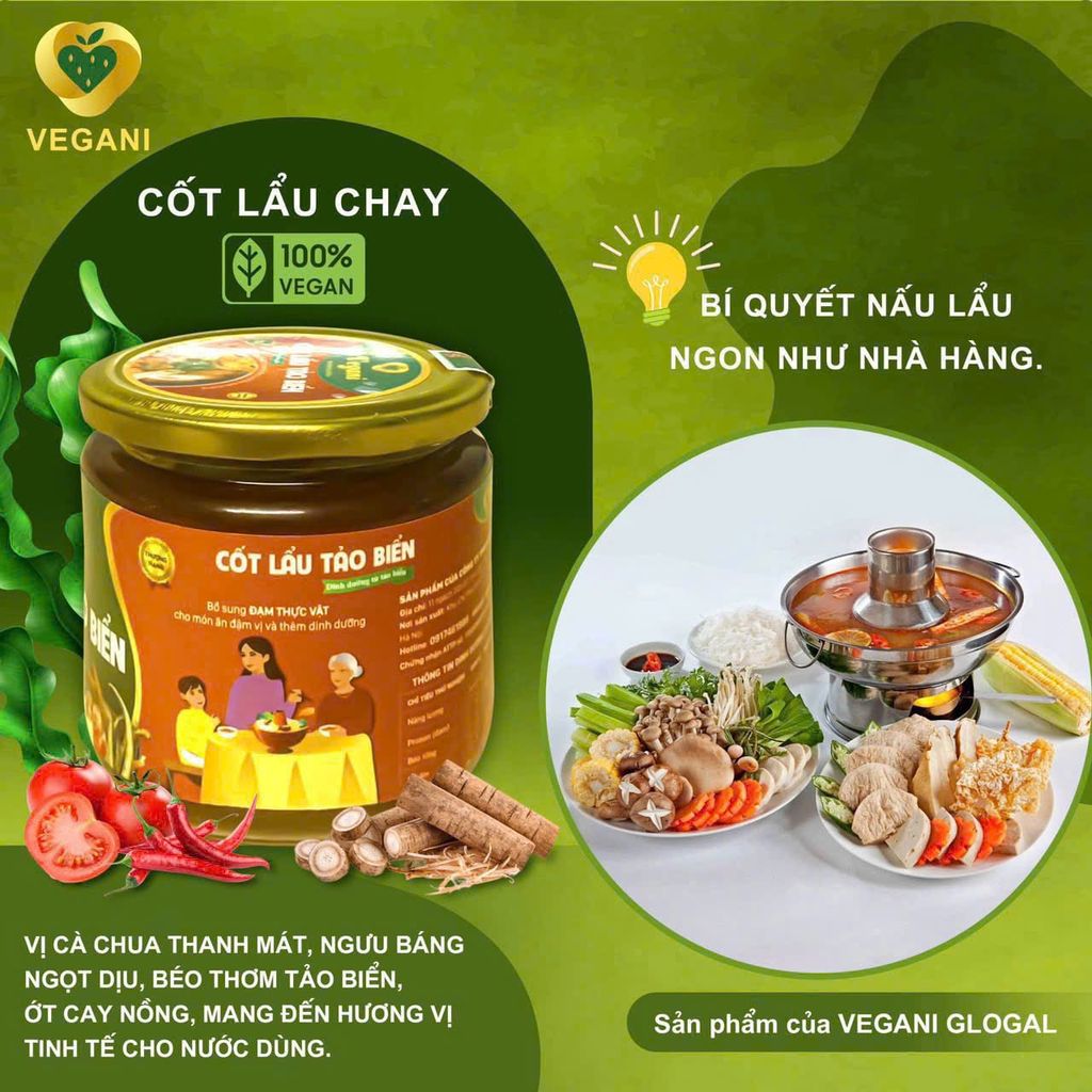 Cốt Lẩu Tảo Biển Vegani 250g - Thực Phẩm Bổ Sung Dinh Dưỡng Cho Cả Gia Đình, Người Tiểu Đường, Ăn Kiêng, Ăn Chay, Nước Dùng Lẩu Vegan Thơm, Tiện Lợi (GV)