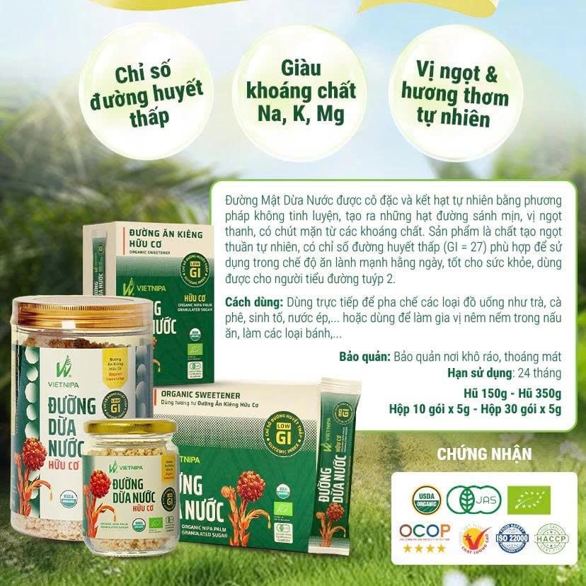 Đường Dừa Nước Vietnipa - Thực Phẩm Bổ Sung Dinh Dưỡng Cho Cả Gia Đình, Người Tiểu Đường, Ăn Kiêng, Ăn Chay, Hàm Lượng Vitamin Và Muối Khoáng Cao (GV)