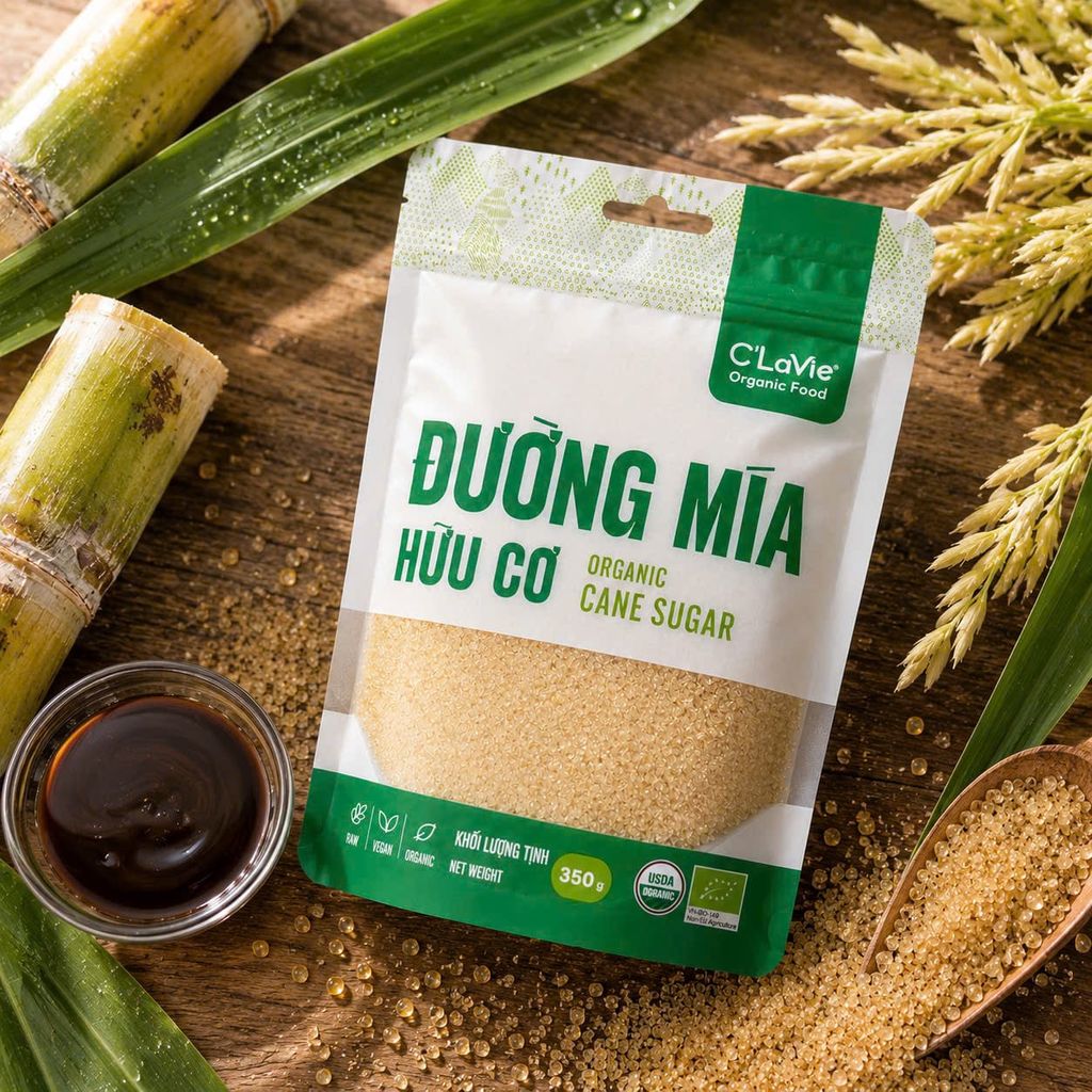 Đường Mía Hữu Cơ C'Lavie Túi 350g - Thực Phẩm Bổ Sung Dinh Dưỡng Cho Cả Gia Đình,, Ăn Chay, Đường Tự Nhiên, Ngọt Thanh, Dùng Nấu Ăn, Pha Nước Uống (GV)