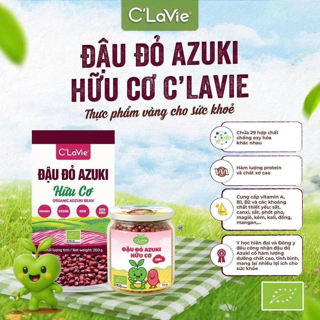 Đậu Đỏ Azuki Hữu Cơ C'Lavie 200g - Thực Phẩm Bổ Sung Dinh Dưỡng Cho Mẹ Bầu, Sau Sinh, Người Già, Người Tiểu Đường, Ăn Chay, Ăn Kiêng, Eat Clean, Healthy, Tốt Cho Tim Mạch, Dùng Nấu Sữa Hạt, Chè, Cháo Ăn Dặm Cho Bé (ĐTV, CX, Hạt Và Đậu, DSTN)