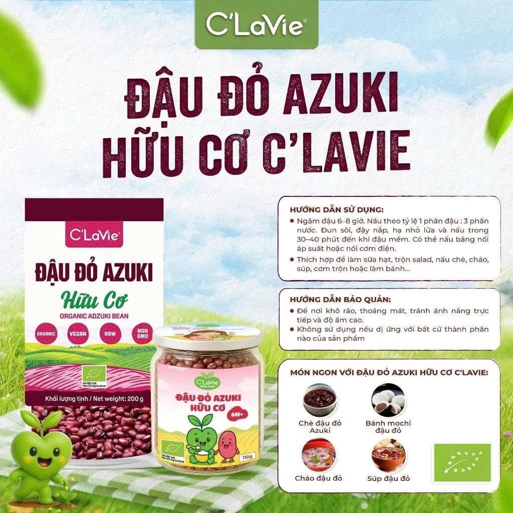 Đậu Đỏ Azuki Hữu Cơ C'Lavie 200g - Thực Phẩm Bổ Sung Dinh Dưỡng Cho Mẹ Bầu, Sau Sinh, Người Già, Người Tiểu Đường, Ăn Chay, Ăn Kiêng, Eat Clean, Healthy, Tốt Cho Tim Mạch, Dùng Nấu Sữa Hạt, Chè, Cháo Ăn Dặm Cho Bé (ĐTV, CX, Hạt Và Đậu, DSTN)