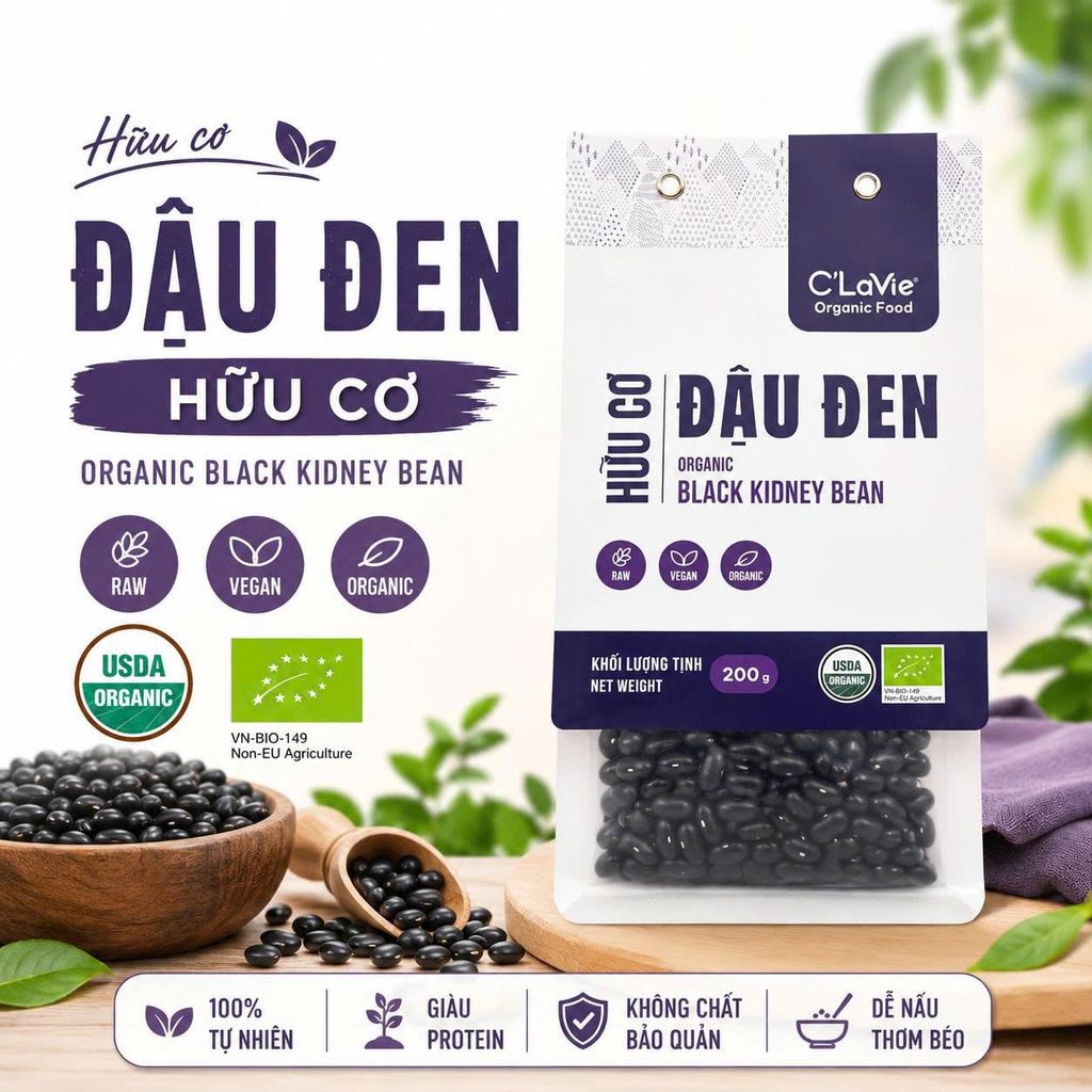 Đậu Đen Hữu Cơ C'Lavie 200g - Thực Phẩm Bổ Sung Dinh Dưỡng Cho Mẹ Bầu, Sau Sinh, Người Già, Người Tiểu Đường, Ăn Chay, Ăn Kiêng, Eat Clean, Healthy, Tốt Cho Tim Mạch, Dùng Nấu Sữa Hạt, Chè, Cháo Ăn Dặm Cho Bé (ĐTV, CX, Hạt Và Đậu)