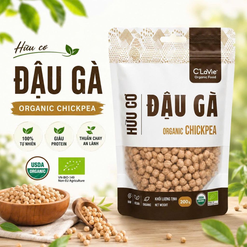 Đậu Gà Hữu Cơ C'Lavie 200g - Thực Phẩm Bổ Sung Dinh Dưỡng Cho Mẹ Bầu, Sau Sinh, Người Già, Người Tiểu Đường, Ăn Chay, Ăn Kiêng, Eat Clean, Healthy, Tốt Cho Tim Mạch, Nấu Soup, Salad, Sữa Hạt, Bánh Hoặc Snack (ĐTV, CX, Hạt Và Đậu)