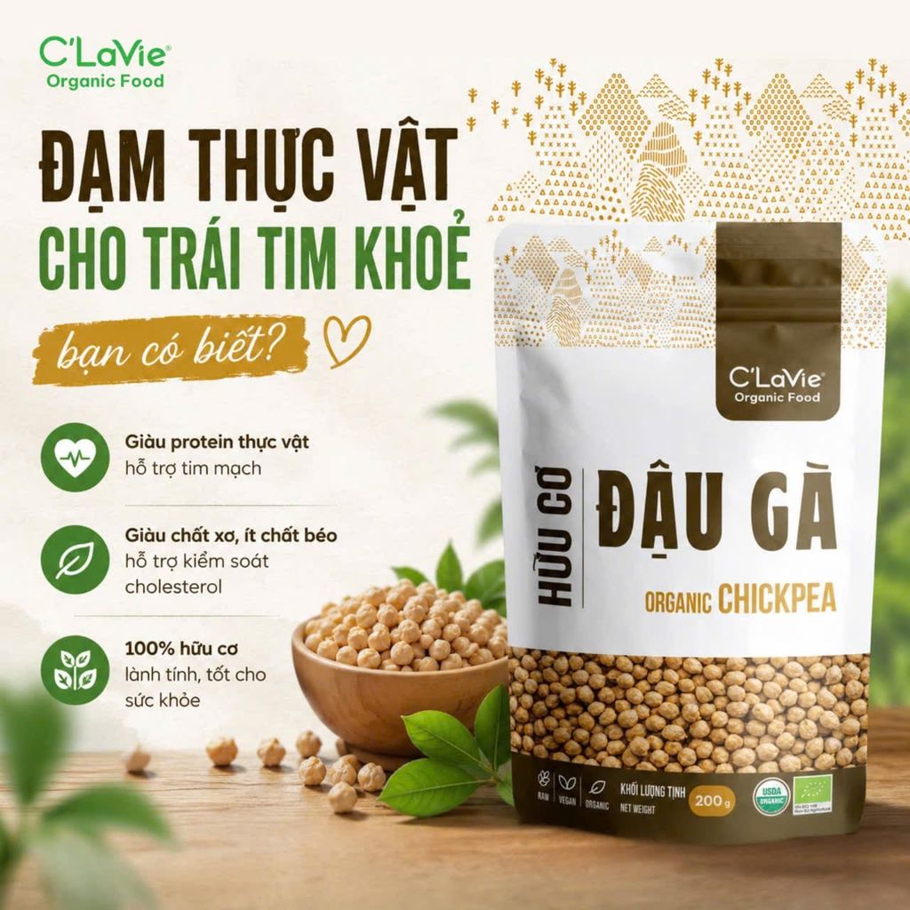 Đậu Gà Hữu Cơ C'Lavie 200g - Thực Phẩm Bổ Sung Dinh Dưỡng Cho Mẹ Bầu, Sau Sinh, Người Già, Người Tiểu Đường, Ăn Chay, Ăn Kiêng, Eat Clean, Healthy, Tốt Cho Tim Mạch, Nấu Soup, Salad, Sữa Hạt, Bánh Hoặc Snack (ĐTV, CX, Hạt Và Đậu)