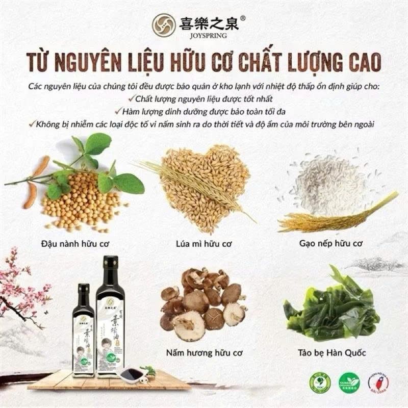 Dầu Hào Chay Hữu Cơ Từ Nấm JoySpring Chai 210ml 500m - Thực Phẩm Bổ Sung Dinh Dưỡng Cho Cả Gia Đình, Người Tiểu Đường, Ăn Kiêng, Ăn Chay (GV)