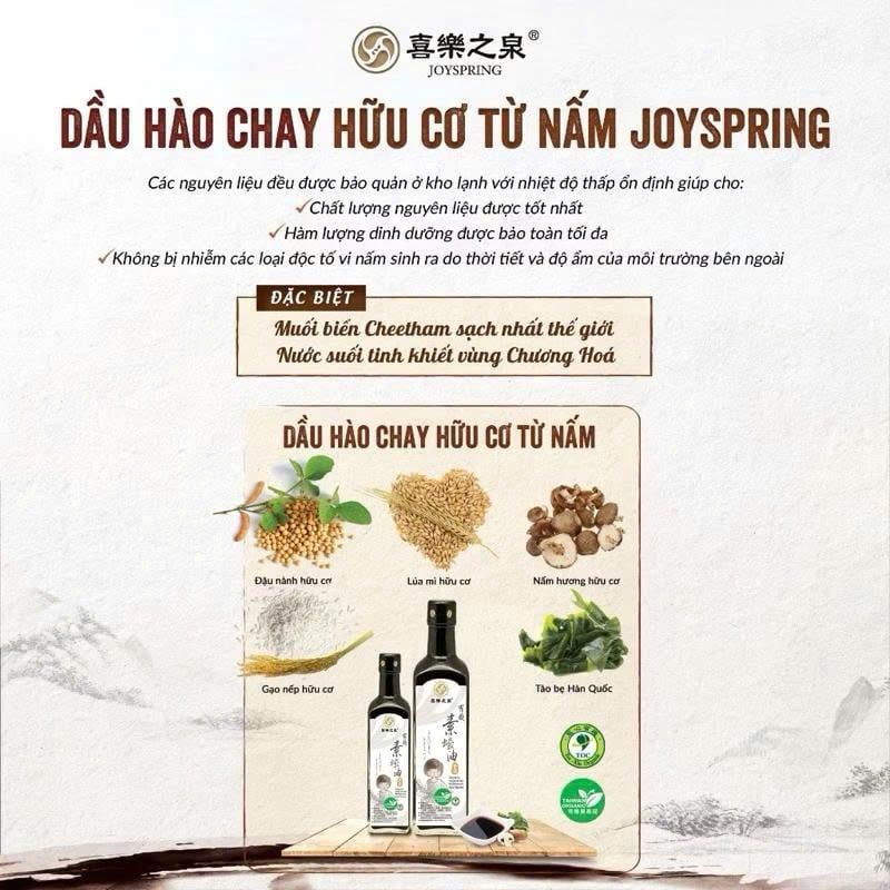 Dầu Hào Chay Hữu Cơ Từ Nấm JoySpring Chai 210ml 500m - Thực Phẩm Bổ Sung Dinh Dưỡng Cho Cả Gia Đình, Người Tiểu Đường, Ăn Kiêng, Ăn Chay (GV)