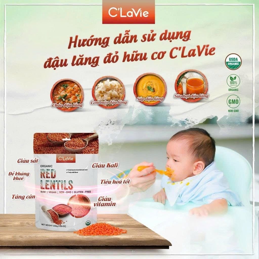 Đậu Lăng Đỏ Hữu Cơ C'Lavie 200g - Thực Phẩm Bổ Sung Dinh Dưỡng Cho Mẹ Bầu, Sau Sinh, Người Già, Người Tiểu Đường, Ăn Chay, Ăn Kiêng, Eat Clean, Healthy, Tốt Cho Tim Mạch, Dùng Nấu Sữa Hạt, Chè, Cháo Ăn Dặm Cho Bé (ĐTV, CX, Hạt Và Đậu)
