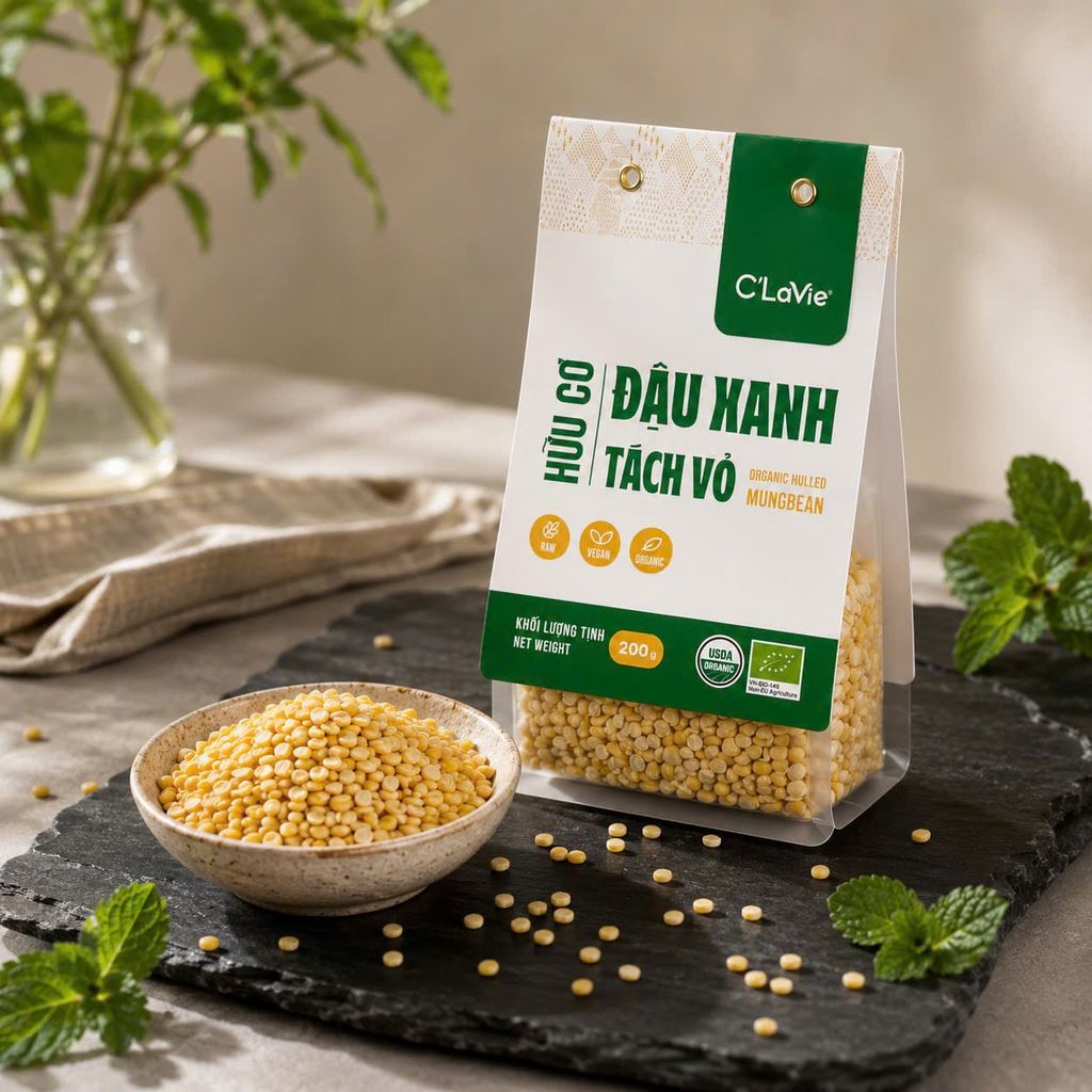 Đậu Xanh Tách Vỏ Hữu Cơ C'Lavie 200g - Thực Phẩm Bổ Sung Dinh Dưỡng Cho Mẹ Bầu, Sau Sinh, Người Già, Người Tiểu Đường, Ăn Chay, Ăn Kiêng, Eat Clean, Healthy, Tốt Cho Tim Mạch, Dùng Nấu Sữa Hạt, Chè, Cháo Ăn Dặm Cho Bé (ĐTV, CX, Hạt Và Đậu)