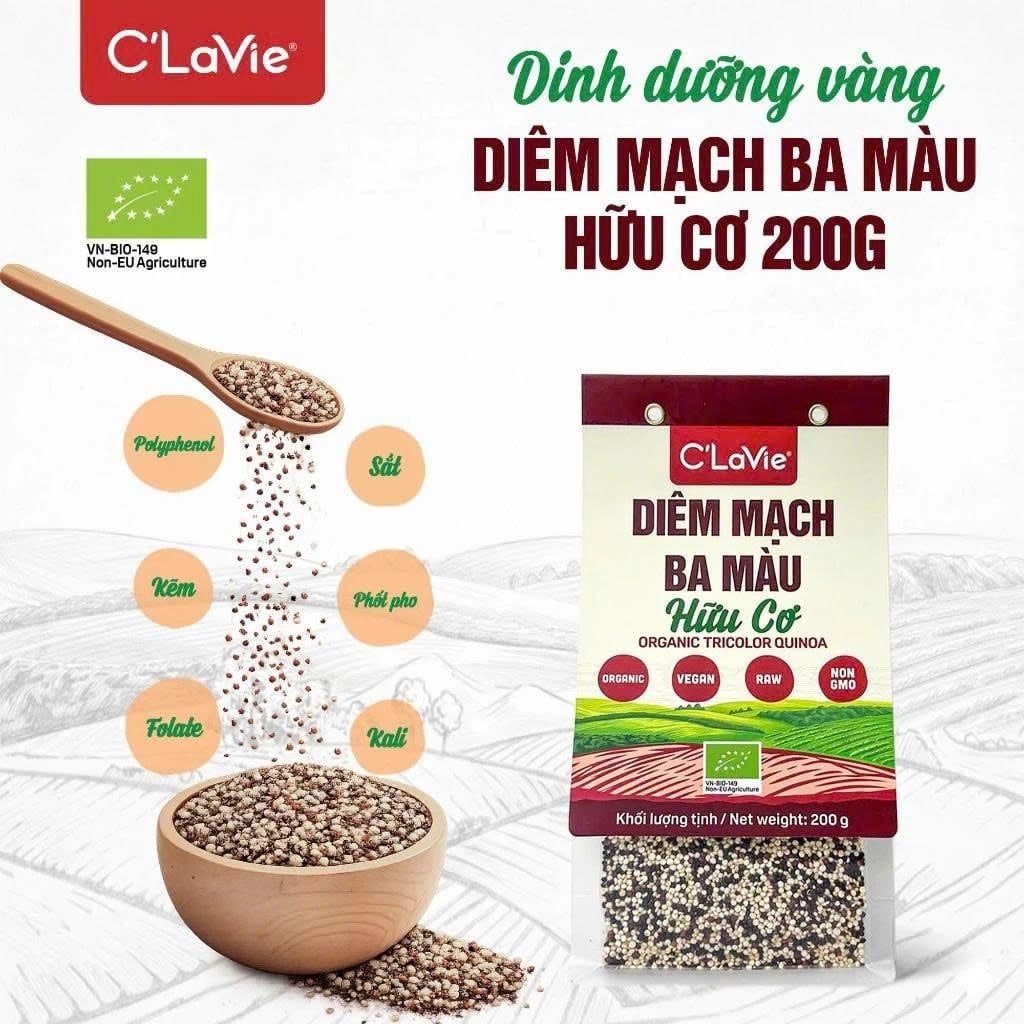 Hạt Diêm Mạch Ba Màu/ Trắng Hữu Cơ C'Lavie 200g - Thực Phẩm Bổ Sung Dinh Dưỡng Cho Mẹ Bầu, Sau Sinh, Người Già, Người Tiểu Đường, Ăn Chay, Ăn Kiêng, Eat Clean, Healthy, Dùng Nấu Sữa Hạt, Chè, Cháo Ăn Dặm Cho Bé (ĐTV, NCNC, CX, SPF, Hạt Và Đậu)