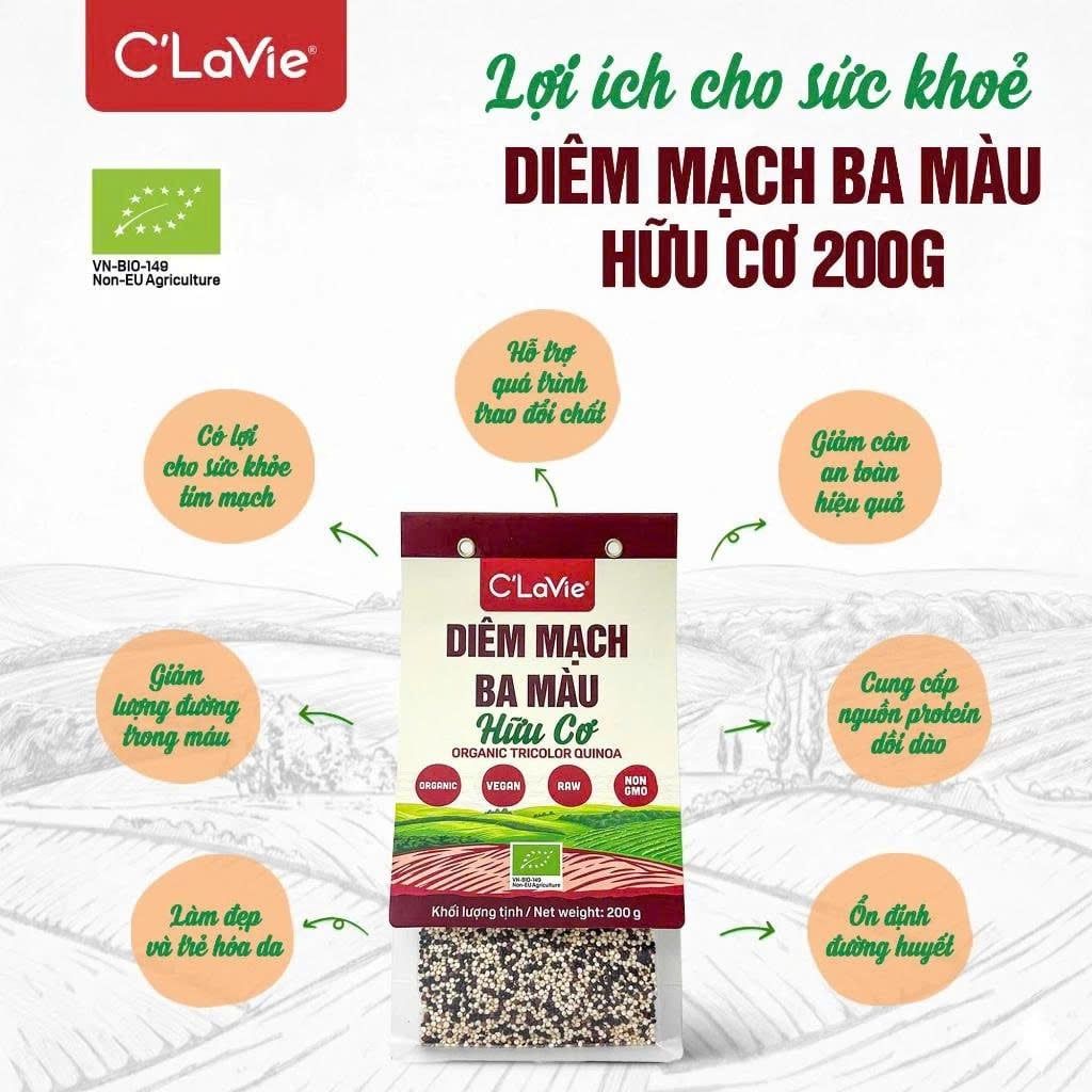 Hạt Diêm Mạch Ba Màu/ Trắng Hữu Cơ C'Lavie 200g - Thực Phẩm Bổ Sung Dinh Dưỡng Cho Mẹ Bầu, Sau Sinh, Người Già, Người Tiểu Đường, Ăn Chay, Ăn Kiêng, Eat Clean, Healthy, Dùng Nấu Sữa Hạt, Chè, Cháo Ăn Dặm Cho Bé (ĐTV, NCNC, CX, SPF, Hạt Và Đậu)