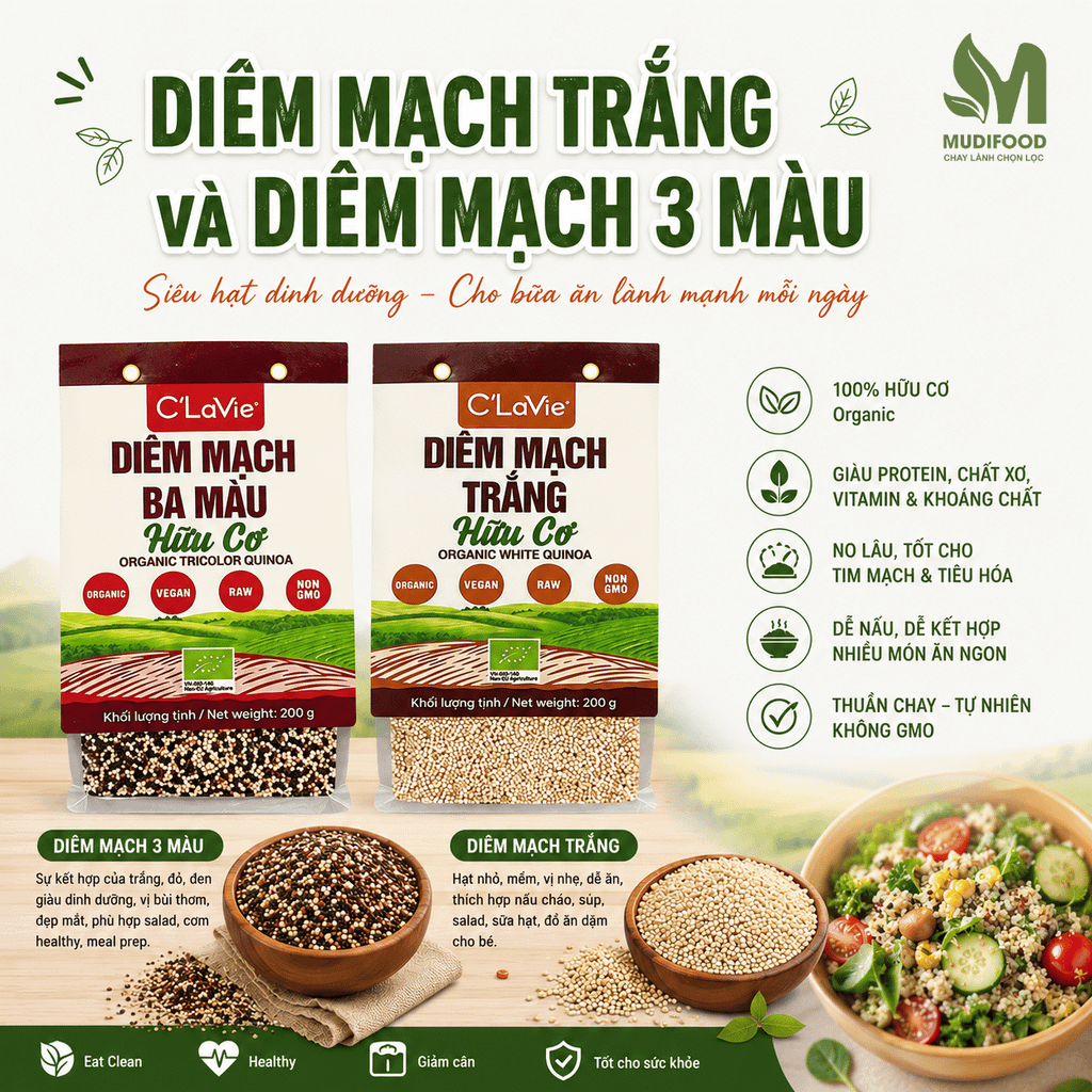 Hạt Diêm Mạch Ba Màu/ Trắng Hữu Cơ C'Lavie 200g - Thực Phẩm Bổ Sung Dinh Dưỡng Cho Mẹ Bầu, Sau Sinh, Người Già, Người Tiểu Đường, Ăn Chay, Ăn Kiêng, Eat Clean, Healthy, Dùng Nấu Sữa Hạt, Chè, Cháo Ăn Dặm Cho Bé (ĐTV, NCNC, CX, SPF, Hạt Và Đậu)