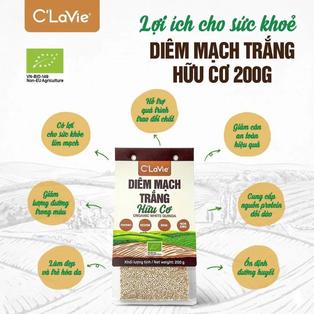 Hạt Diêm Mạch Ba Màu/ Trắng Hữu Cơ C'Lavie 200g - Thực Phẩm Bổ Sung Dinh Dưỡng Cho Mẹ Bầu, Sau Sinh, Người Già, Người Tiểu Đường, Ăn Chay, Ăn Kiêng, Eat Clean, Healthy, Dùng Nấu Sữa Hạt, Chè, Cháo Ăn Dặm Cho Bé (ĐTV, NCNC, CX, SPF, Hạt Và Đậu)