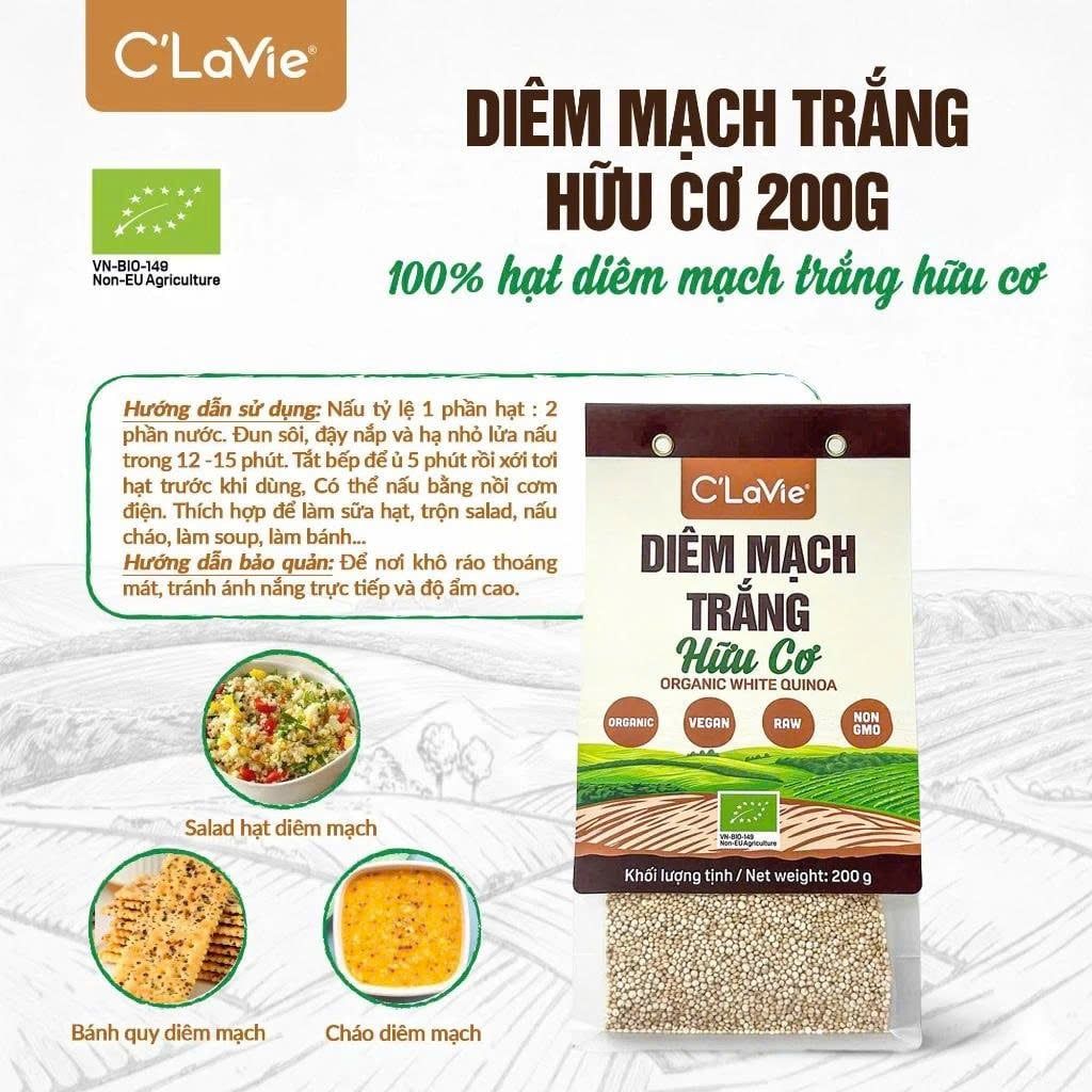 Hạt Diêm Mạch Ba Màu/ Trắng Hữu Cơ C'Lavie 200g - Thực Phẩm Bổ Sung Dinh Dưỡng Cho Mẹ Bầu, Sau Sinh, Người Già, Người Tiểu Đường, Ăn Chay, Ăn Kiêng, Eat Clean, Healthy, Dùng Nấu Sữa Hạt, Chè, Cháo Ăn Dặm Cho Bé (ĐTV, NCNC, CX, SPF, Hạt Và Đậu)