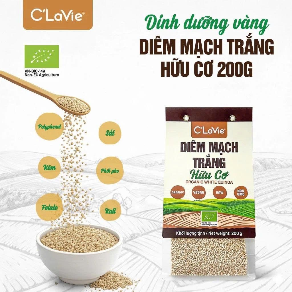 Hạt Diêm Mạch Ba Màu/ Trắng Hữu Cơ C'Lavie 200g - Thực Phẩm Bổ Sung Dinh Dưỡng Cho Mẹ Bầu, Sau Sinh, Người Già, Người Tiểu Đường, Ăn Chay, Ăn Kiêng, Eat Clean, Healthy, Dùng Nấu Sữa Hạt, Chè, Cháo Ăn Dặm Cho Bé (ĐTV, NCNC, CX, SPF, Hạt Và Đậu)