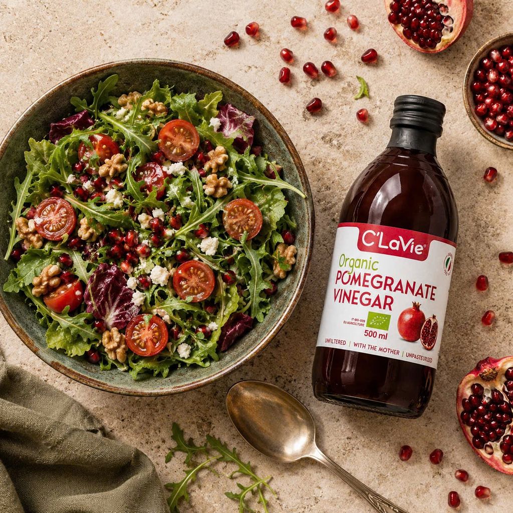 Giấm Lựu Hữu Cơ C'Lavie (Có Giấm Cái) Chai 500ml - Hỗ Trợ Detox Cơ Thể, Tốt Cho Sức Khỏe, Giấm Lên Men Tự Nhiên Nhập Khẩu Ý (GV)