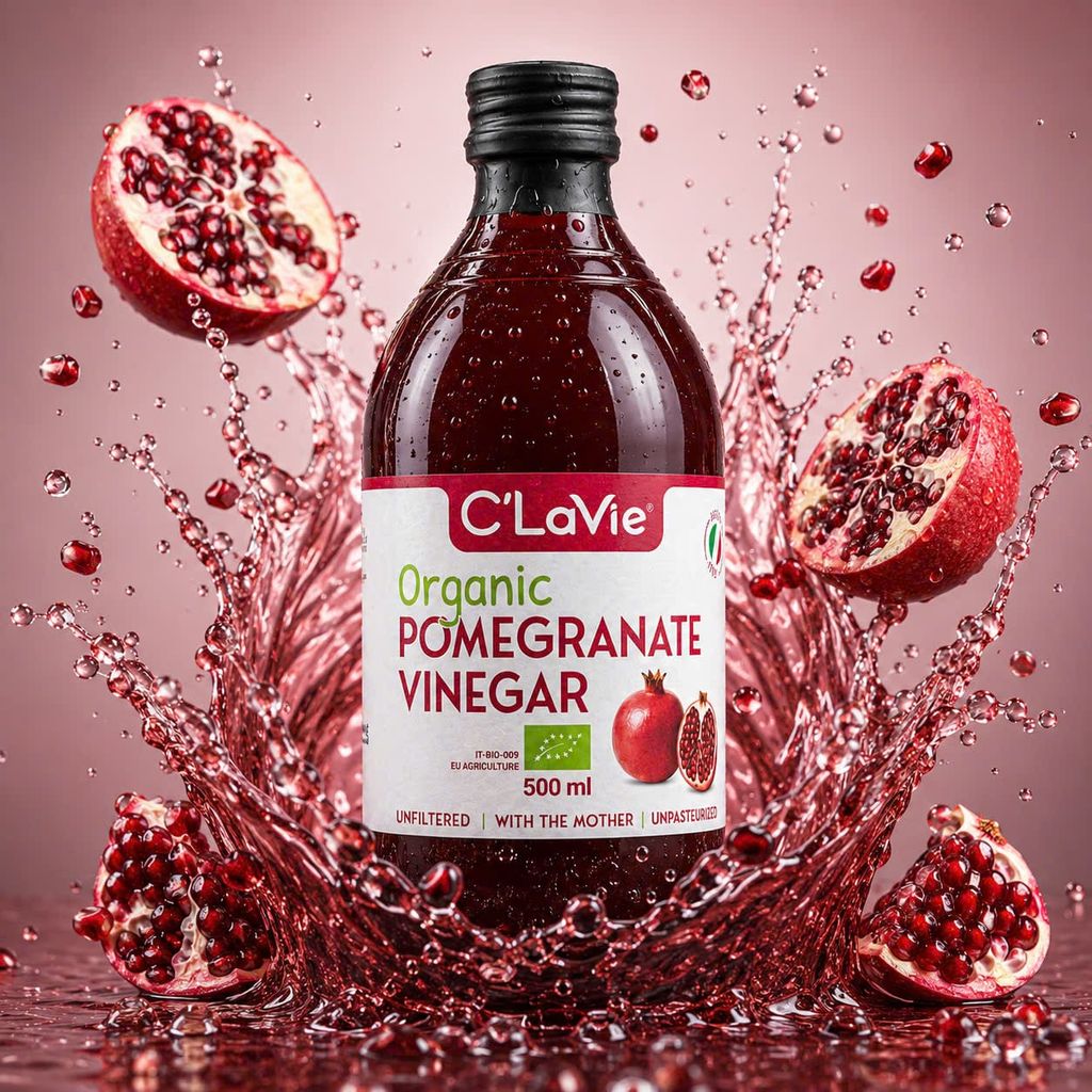 Giấm Lựu Hữu Cơ C'Lavie (Có Giấm Cái) Chai 500ml - Hỗ Trợ Detox Cơ Thể, Tốt Cho Sức Khỏe, Giấm Lên Men Tự Nhiên Nhập Khẩu Ý (GV)