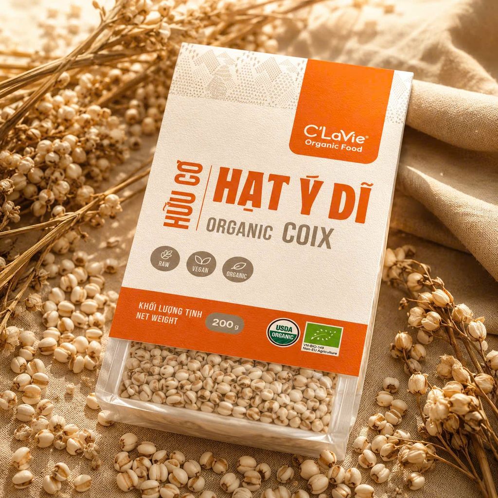 Hạt Ý Dĩ Hữu Cơ C'Lavie 200g - Thực Phẩm Bổ Sung Dinh Dưỡng Cho Mẹ Bầu, Sau Sinh, Người Già, Người Tiểu Đường, Ăn Chay, Ăn Kiêng, Eat Clean, Healthy, Tốt Cho Tim Mạch, Dùng Nấu Sữa Hạt, Chè, Cháo Ăn Dặm Cho Bé (NCNC, DSTN, CX, Hạt Và Đậu)
