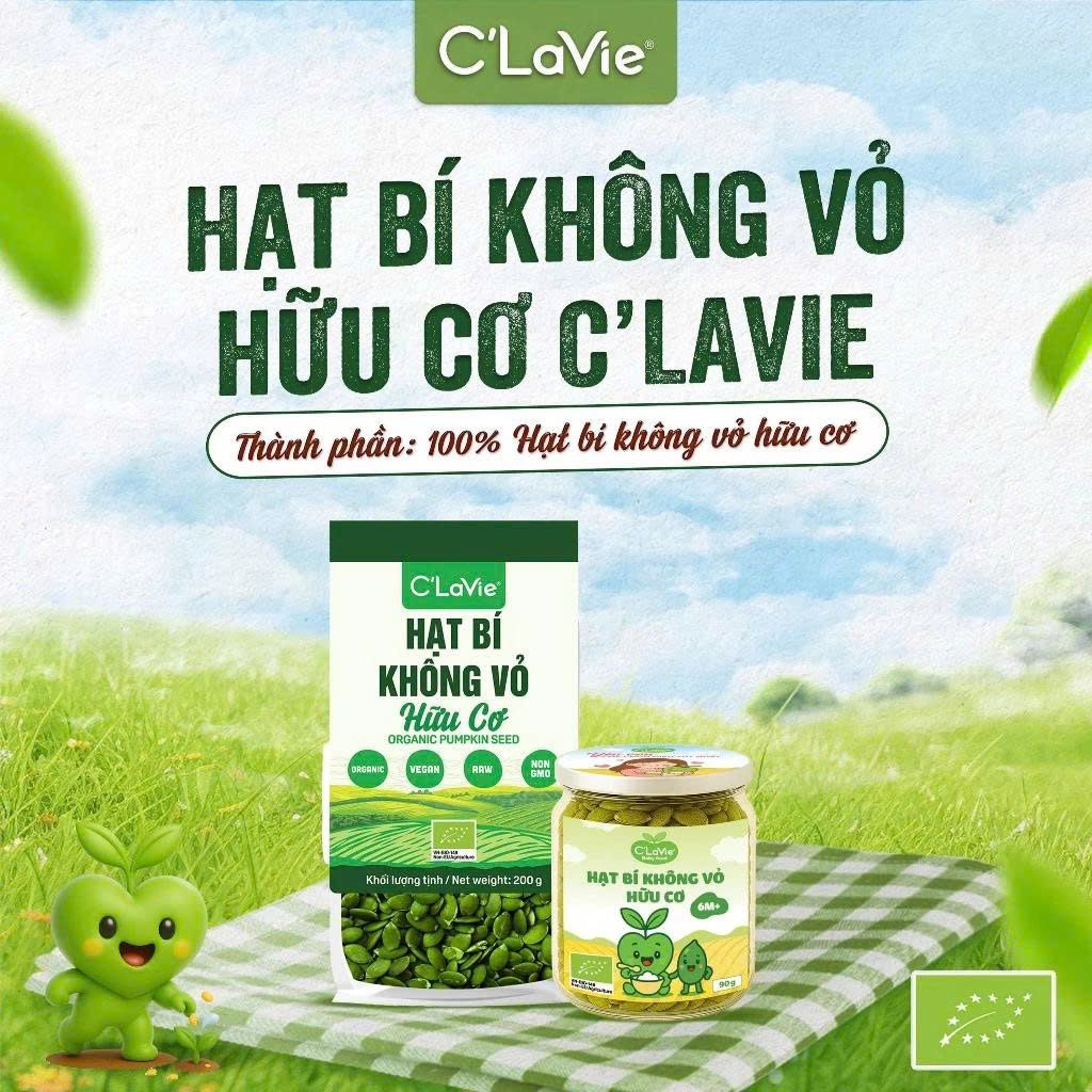 Hạt Bí Không Vỏ Hữu Cơ C'Lavie 200g - Thực Phẩm Bổ Sung Dinh Dưỡng Cho Mẹ Bầu, Sau Sinh, Người Già, Người Tiểu Đường, Ăn Chay, Ăn Kiêng, Eat Clean, Healthy, Tốt Cho Tim Mạch, Dùng Nấu Sữa Hạt, Ngũ Cốc Ăn Dặm, Ăn Vặt Làm Bánh (ĐTV, CBCL, Hạt Và Đậu)