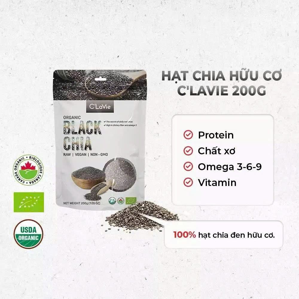 Hạt Chia Hữu Cơ C'lavie Gói 200g - Thực Phẩm Bổ Sung Dinh Dưỡng Cho Mẹ Bầu, Sau Sinh, Người Ăn Chay, Ăn Kiêng, Giảm Cân, Tập Gym, Eat Clean, Hàm Lượng Giàu Protein Và Chất Xơ (Bánh Và Snack Healthy)