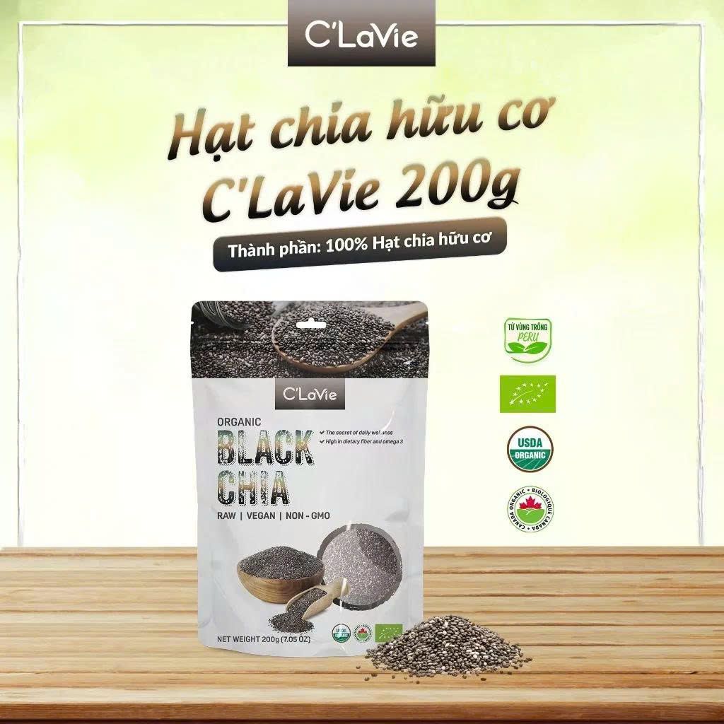 Hạt Chia Hữu Cơ C'lavie Gói 200g - Thực Phẩm Bổ Sung Dinh Dưỡng Cho Mẹ Bầu, Sau Sinh, Người Ăn Chay, Ăn Kiêng, Giảm Cân, Tập Gym, Eat Clean, Hàm Lượng Giàu Protein Và Chất Xơ (Bánh Và Snack Healthy)