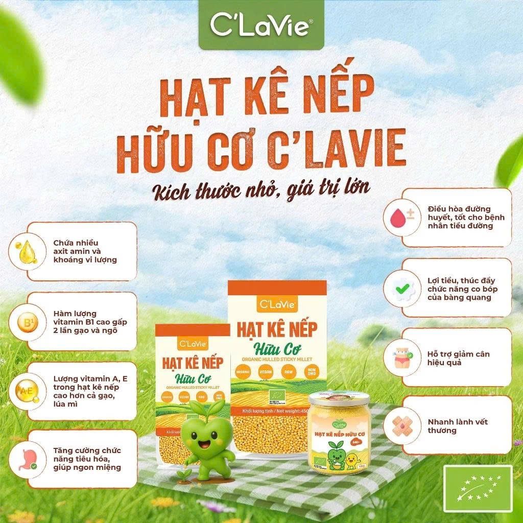 Hạt Kê Nếp Vàng Hữu Cơ C'Lavie 200g/450g - Thực Phẩm Bổ Sung Dinh Dưỡng Cho Mẹ Bầu, Sau Sinh, Người Già, Người Tiểu Đường, Ăn Chay, Ăn Kiêng, Eat Clean, Healthy, Tốt Cho Tim Mạch, Dùng Nấu Sữa Hạt, Cháo Ăn Dặm Cho Bé (NCNC, Hạt Và Đậu)