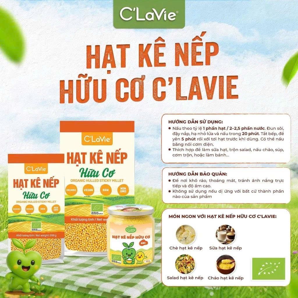 Hạt Kê Nếp Vàng Hữu Cơ C'Lavie 200g/450g - Thực Phẩm Bổ Sung Dinh Dưỡng Cho Mẹ Bầu, Sau Sinh, Người Già, Người Tiểu Đường, Ăn Chay, Ăn Kiêng, Eat Clean, Healthy, Tốt Cho Tim Mạch, Dùng Nấu Sữa Hạt, Cháo Ăn Dặm Cho Bé (NCNC, Hạt Và Đậu)