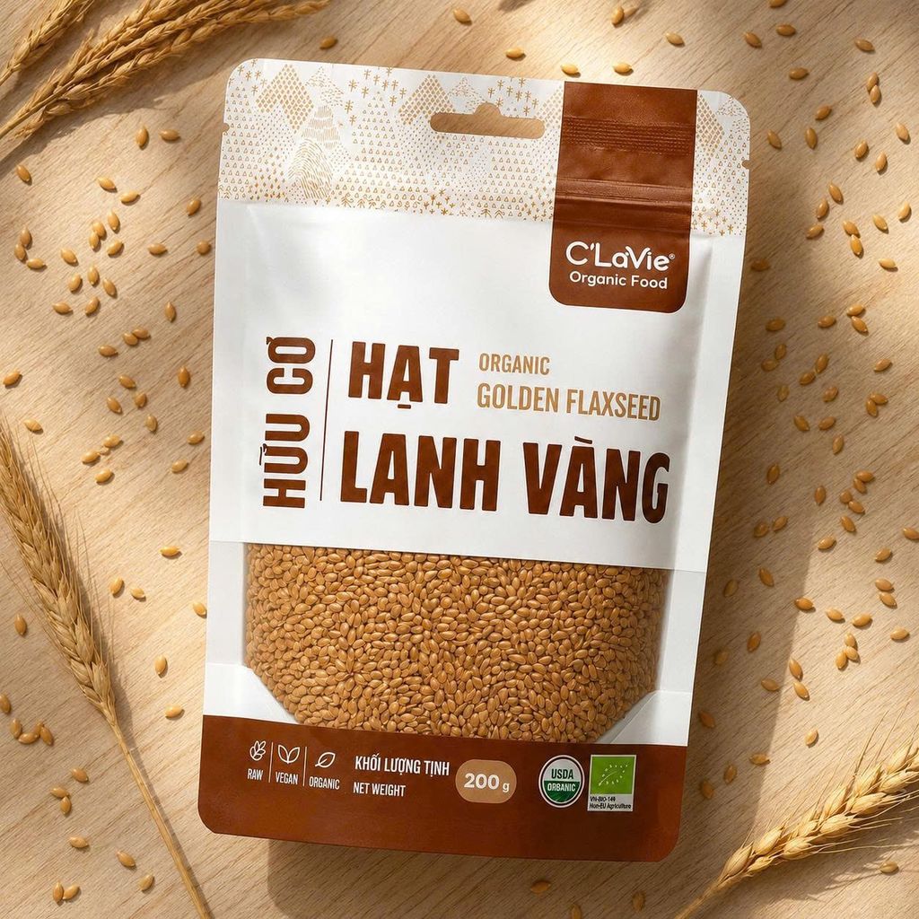 Hạt Lanh Nâu, Vàng Hữu Cơ C'Lavie Gói 200g - Thực Phẩm Bổ Sung Dinh Dưỡng Cho Mẹ Bầu, Sau Sinh, Người Già, Người Tiểu Đường, Ăn Chay, Ăn Kiêng, Healthy, Tốt Cho Tim Mạch Giàu Omega 3-6, Protein Thực Vật (CBCL, SPF, Hạt Và Đậu)