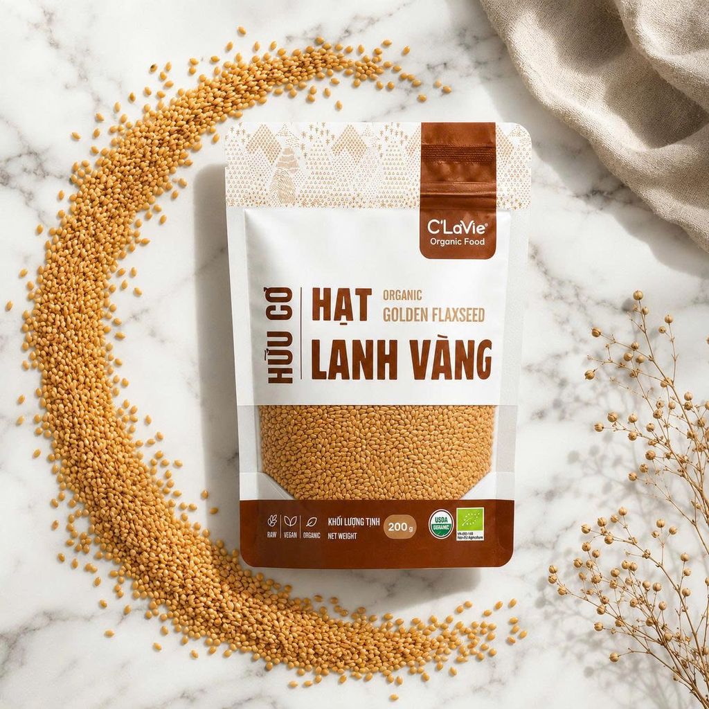 Hạt Lanh Nâu, Vàng Hữu Cơ C'Lavie Gói 200g - Thực Phẩm Bổ Sung Dinh Dưỡng Cho Mẹ Bầu, Sau Sinh, Người Già, Người Tiểu Đường, Ăn Chay, Ăn Kiêng, Healthy, Tốt Cho Tim Mạch Giàu Omega 3-6, Protein Thực Vật (CBCL, SPF, Hạt Và Đậu)