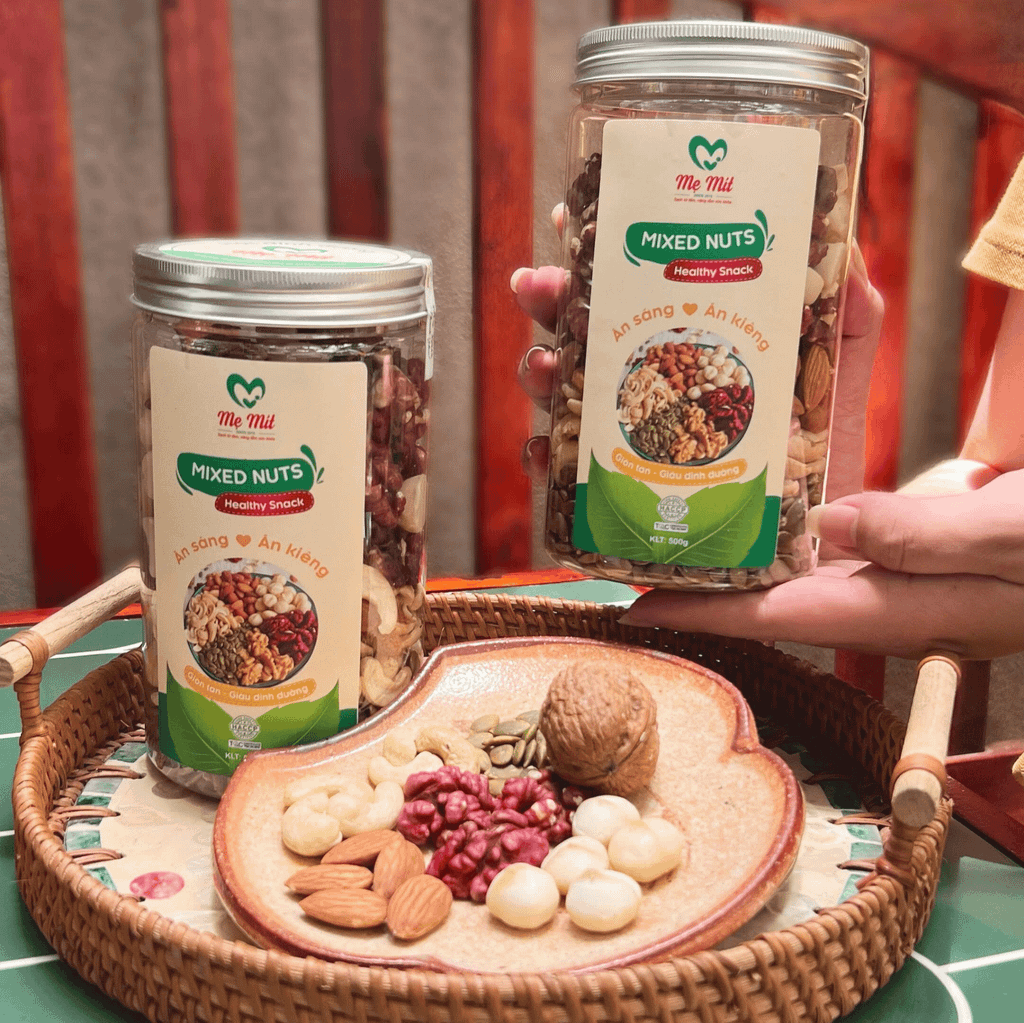 Mixed Nuts (Hạt Mix) Mẹ Mít Hộp 500g - Thực Phẩm Bổ Sung Dinh Dưỡng Cho Mẹ Bầu, Sau Sinh, Người Ăn Chay, Ăn Vặt, Tiện Lợi, Healthy (Bánh Và Snack Healthy)