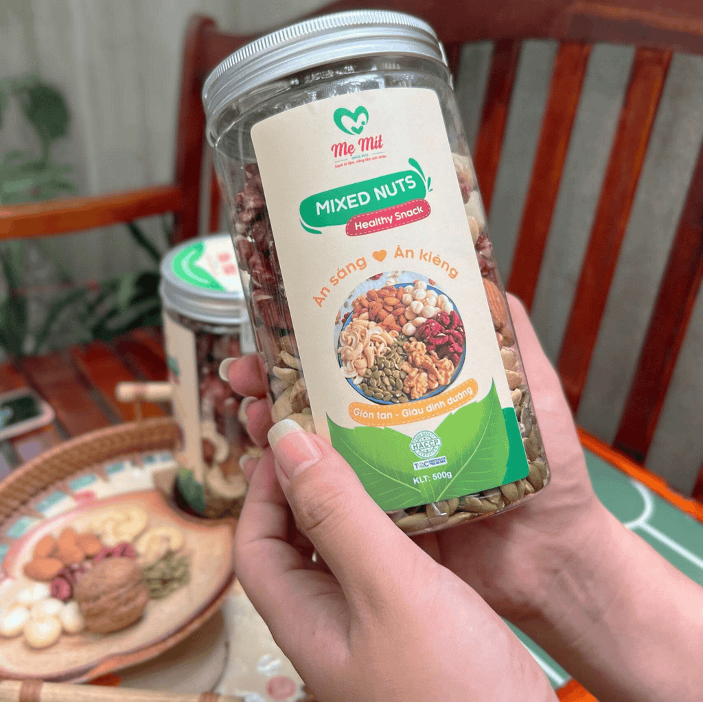 Mixed Nuts (Hạt Mix) Mẹ Mít Hộp 500g - Thực Phẩm Bổ Sung Dinh Dưỡng Cho Mẹ Bầu, Sau Sinh, Người Ăn Chay, Ăn Vặt, Tiện Lợi, Healthy (Bánh Và Snack Healthy)