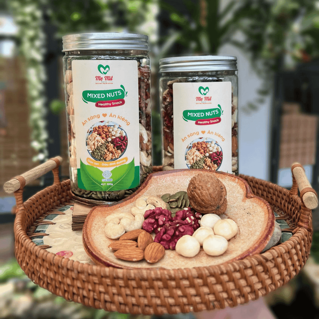 Mixed Nuts (Hạt Mix) Mẹ Mít Hộp 500g - Thực Phẩm Bổ Sung Dinh Dưỡng Cho Mẹ Bầu, Sau Sinh, Người Ăn Chay, Ăn Vặt, Tiện Lợi, Healthy (Bánh Và Snack Healthy)