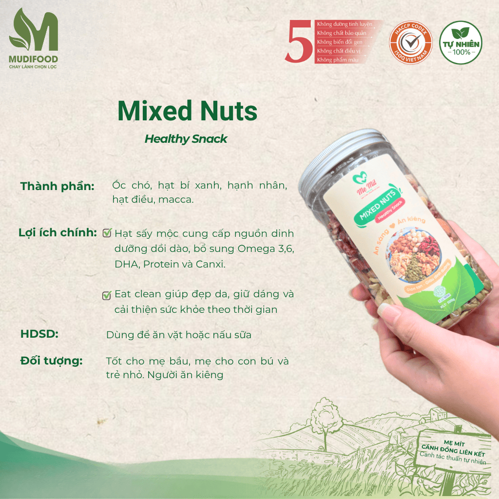 Mixed Nuts (Hạt Mix) Mẹ Mít Hộp 500g - Thực Phẩm Bổ Sung Dinh Dưỡng Cho Mẹ Bầu, Sau Sinh, Người Ăn Chay, Ăn Vặt, Tiện Lợi, Healthy (Bánh Và Snack Healthy)