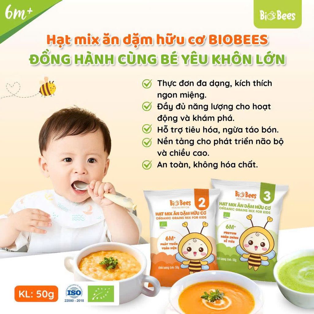 Combo Hạt Mix Ăn Dặm Hữu Cơ BioBees Gói 50g - Hạt Dinh Dưỡng Giàu Protein, Vitamin, Nấu Cháo Ăn Dặm (SH)