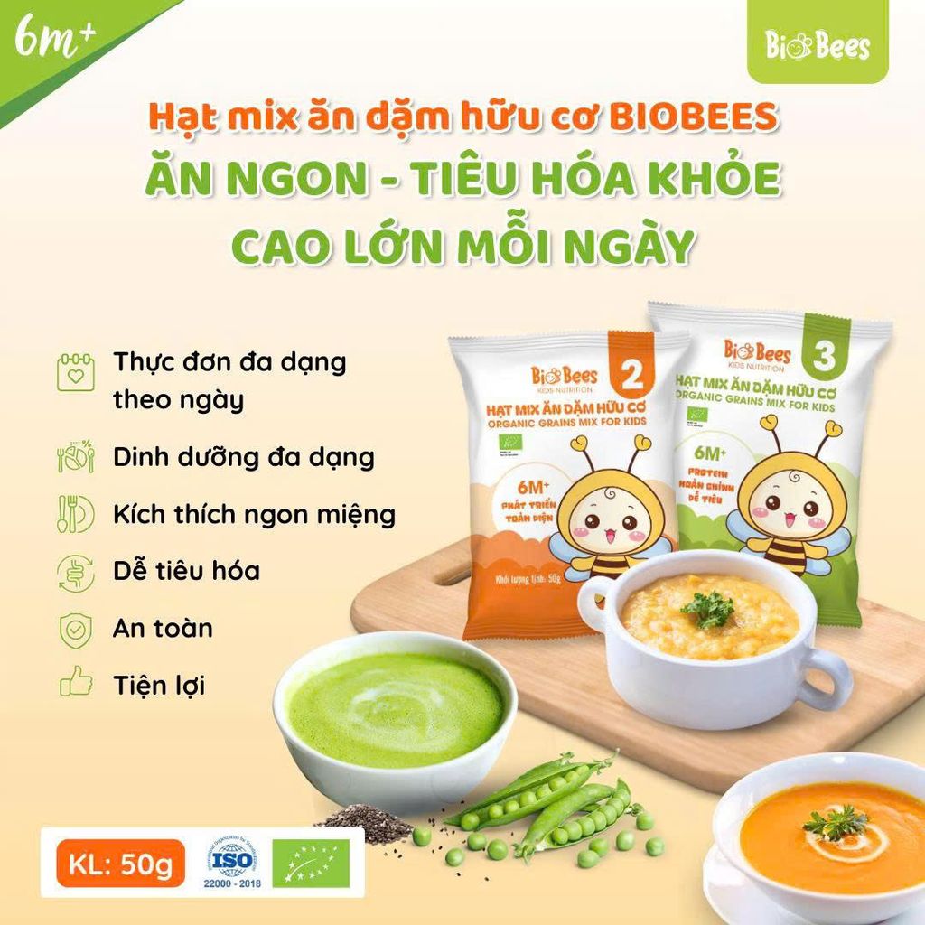 Hạt Mix Ăn Dặm Hữu Cơ BioBees Số 10 (Gói 50g) - Hạt Dinh Dưỡng Giàu Protein,Vitamin, Nấu Cháo Ăn Dặm (SH)