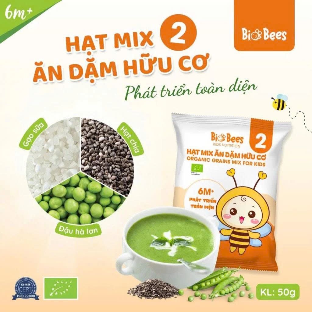 Combo Hạt Mix Ăn Dặm Hữu Cơ BioBees Gói 50g - Hạt Dinh Dưỡng Giàu Protein, Vitamin, Nấu Cháo Ăn Dặm (SH)