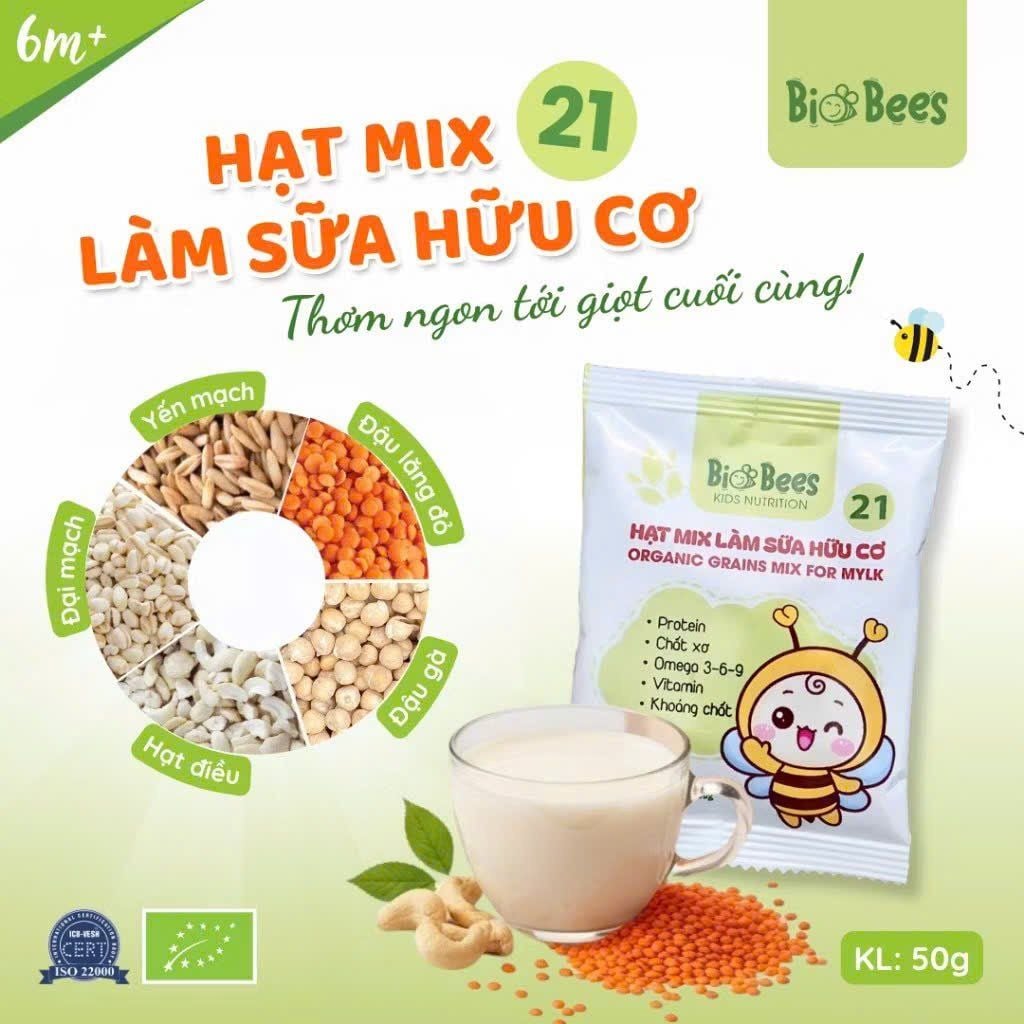 Combo 4 Gói Hạt Mix Làm Sữa Hữu Cơ BioBees 50g - Nguyên Liệu Làm Sữa Hạt Sạch, Giàu Dinh Dưỡng (SH)