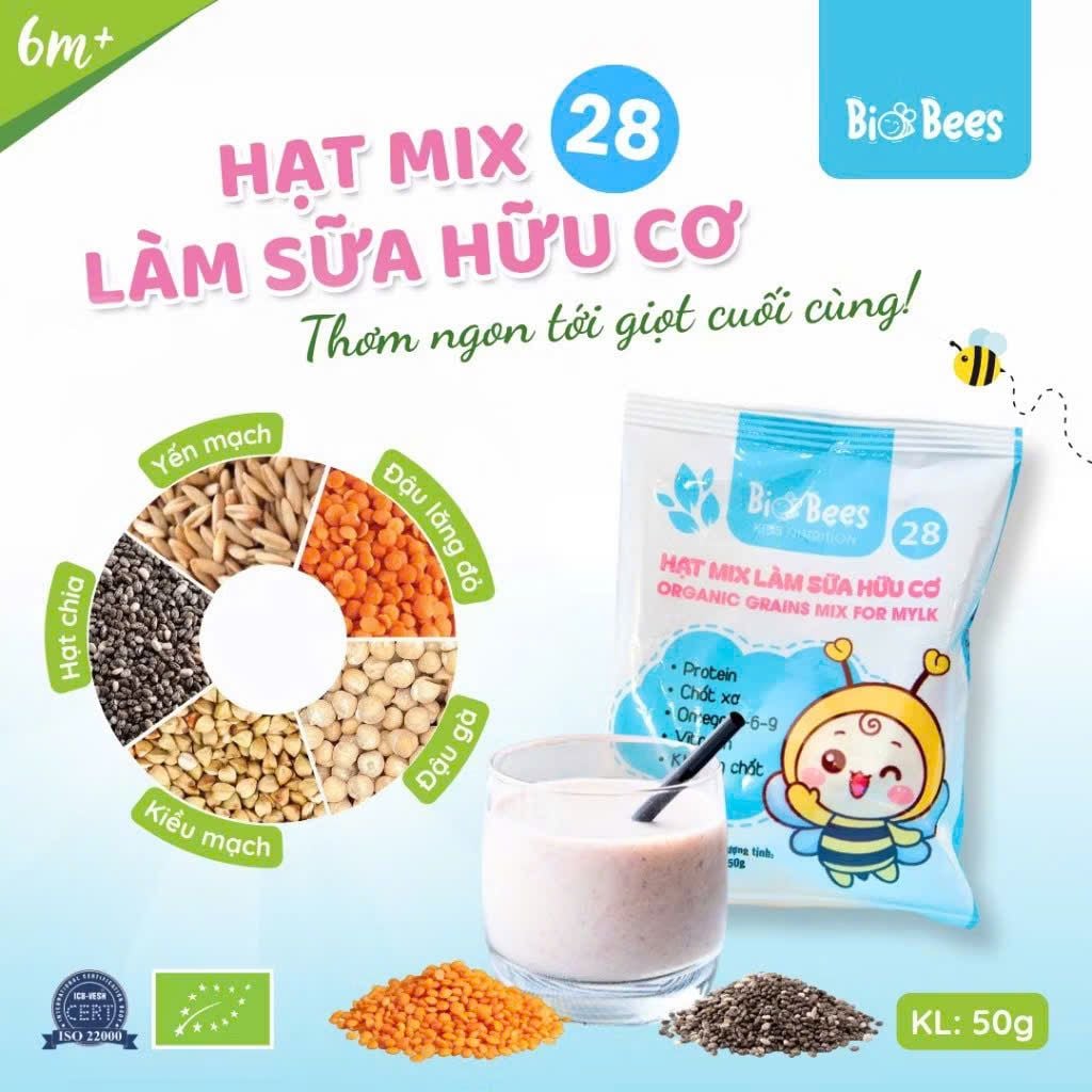 Combo 4 Gói Hạt Mix Làm Sữa Hữu Cơ BioBees 50g - Nguyên Liệu Làm Sữa Hạt Sạch, Giàu Dinh Dưỡng (SH)