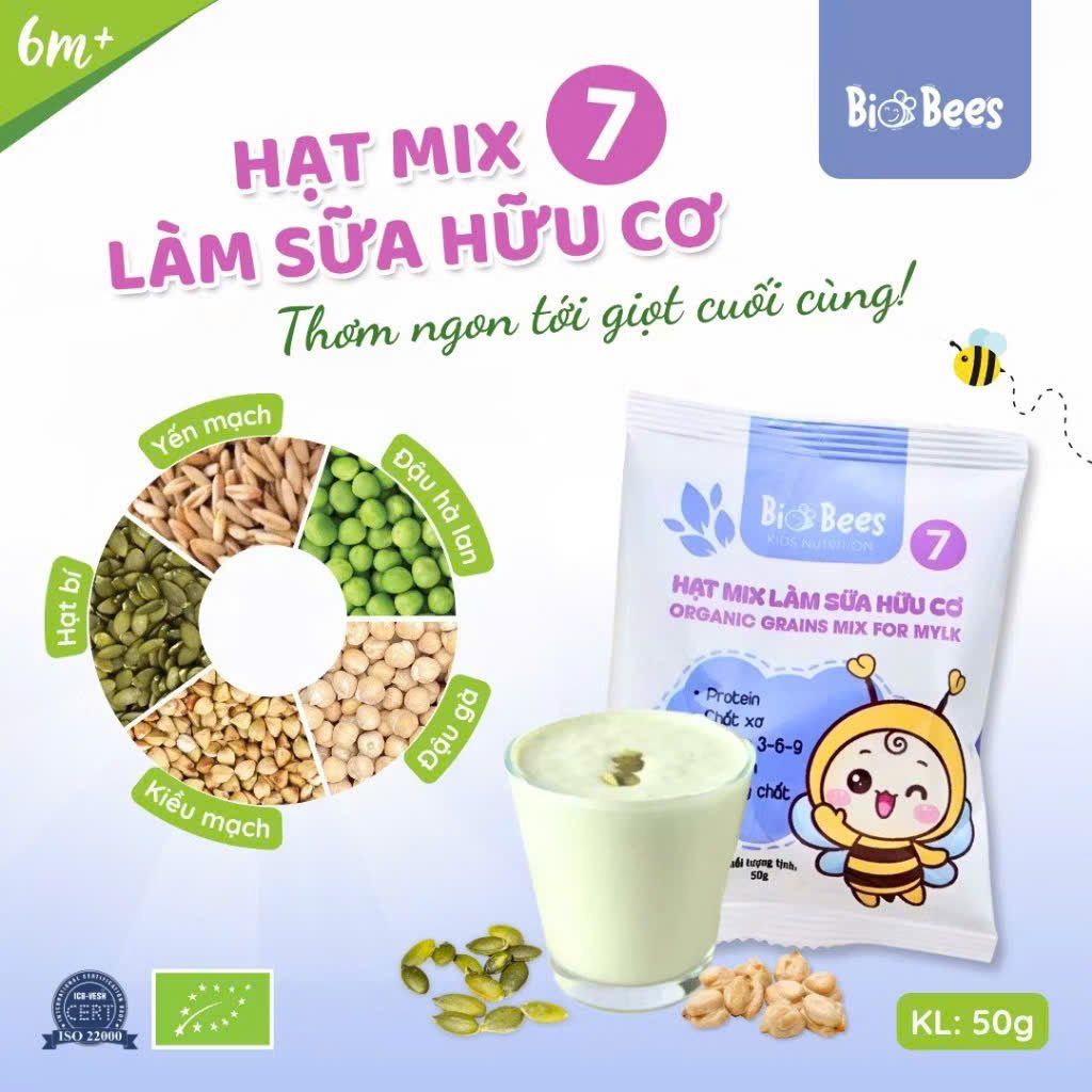 Combo 4 Gói Hạt Mix Làm Sữa Hữu Cơ BioBees 50g - Nguyên Liệu Làm Sữa Hạt Sạch, Giàu Dinh Dưỡng (SH)