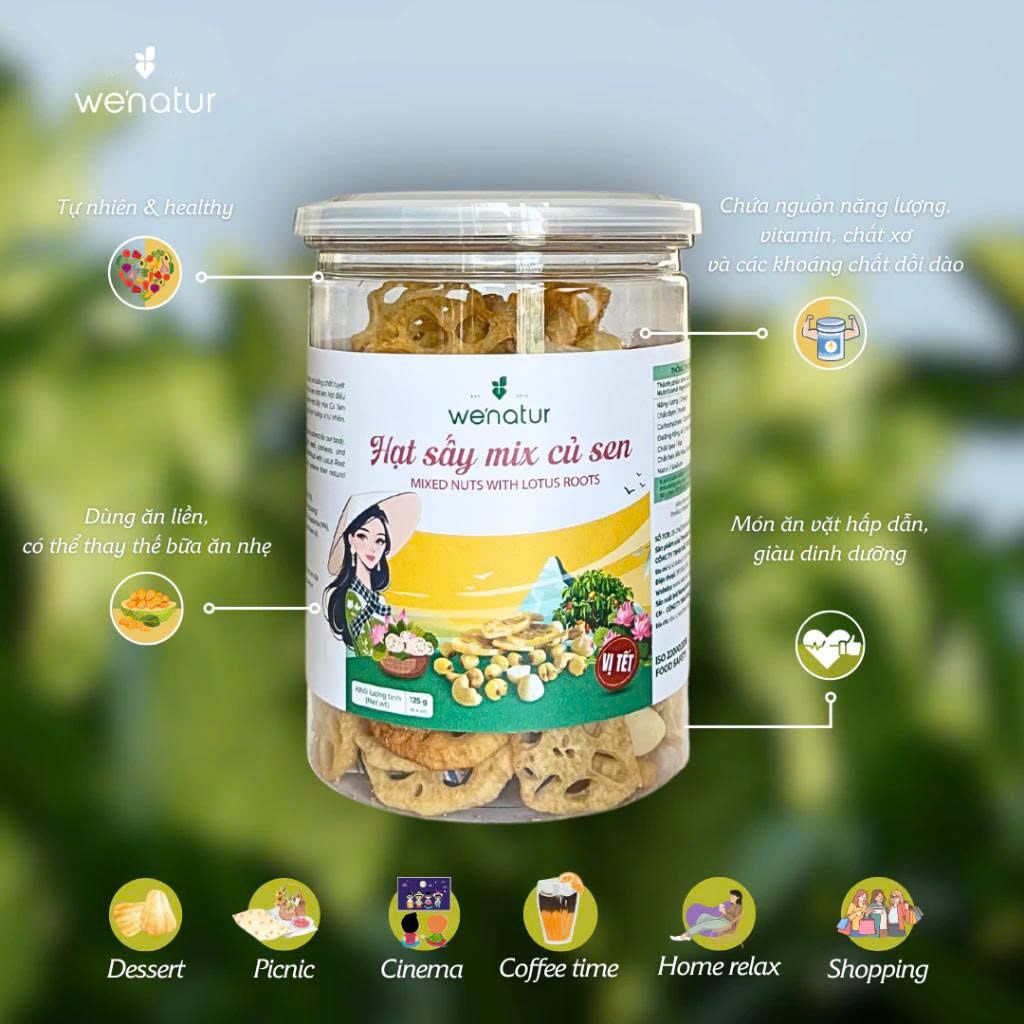 Combo Hạt Sấy Mix Củ Sen We'nature (Mỗi Gói 60g/ Hộp 125g) - Thực Phẩm Bổ Sung Dinh Dưỡng Cho Mẹ Bầu, Sau Sinh, Người Ăn Chay, Ăn Kiêng, Người Chơi Thể Thao, Giảm Cân, Eat Clean (Bánh Và Snack Healthy)