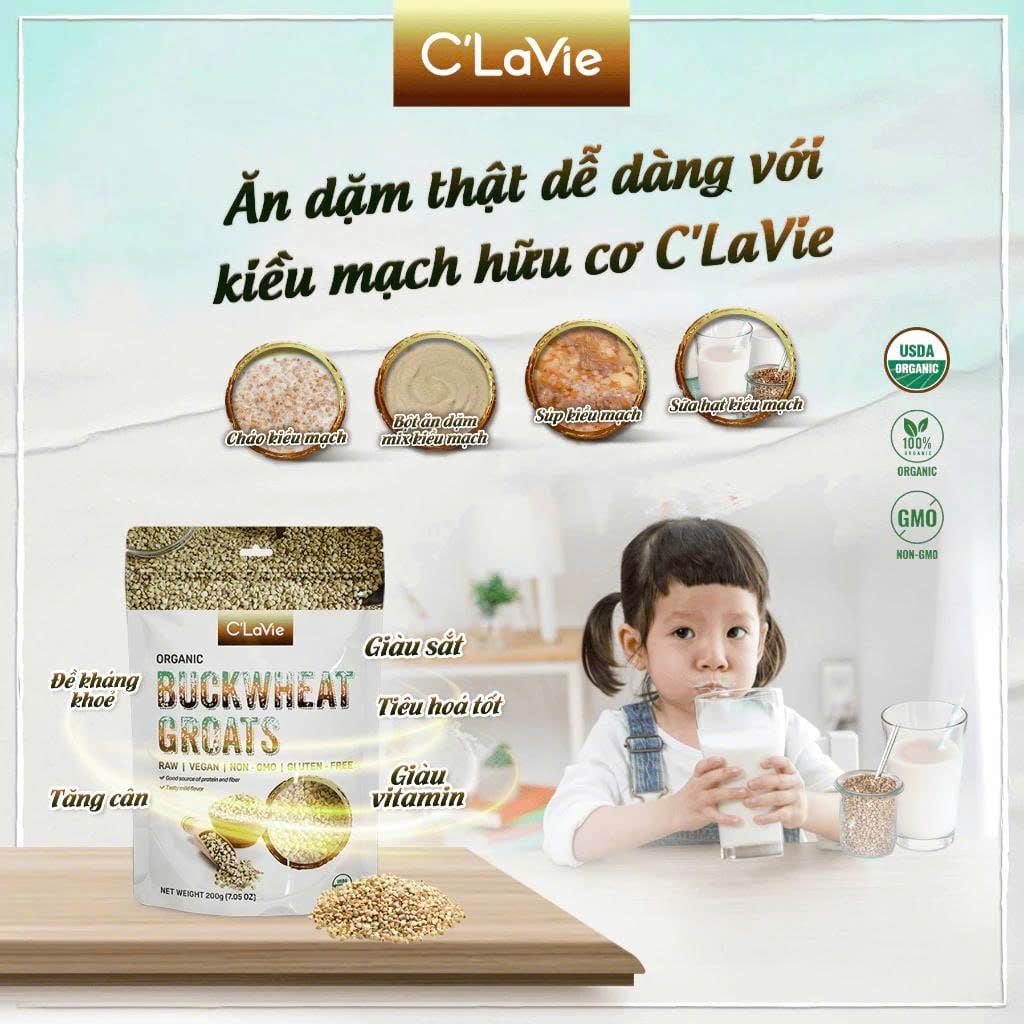 Hạt Kiều Mạch Hữu Cơ C'Lavie Gói 200g - Thực Phẩm Bổ Sung Dinh Dưỡng Cho Mẹ Bầu, Sau Sinh, Người Già, Người Tiểu Đường, Ăn Chay, Ăn Kiêng, Eat Clean, Healthy, Tốt Cho Tim Mạch, Dùng Nấu Sữa Hạt, Chè, Cháo Ăn Dặm Cho Bé (NCNC, CX, Hạt Và Đậu)