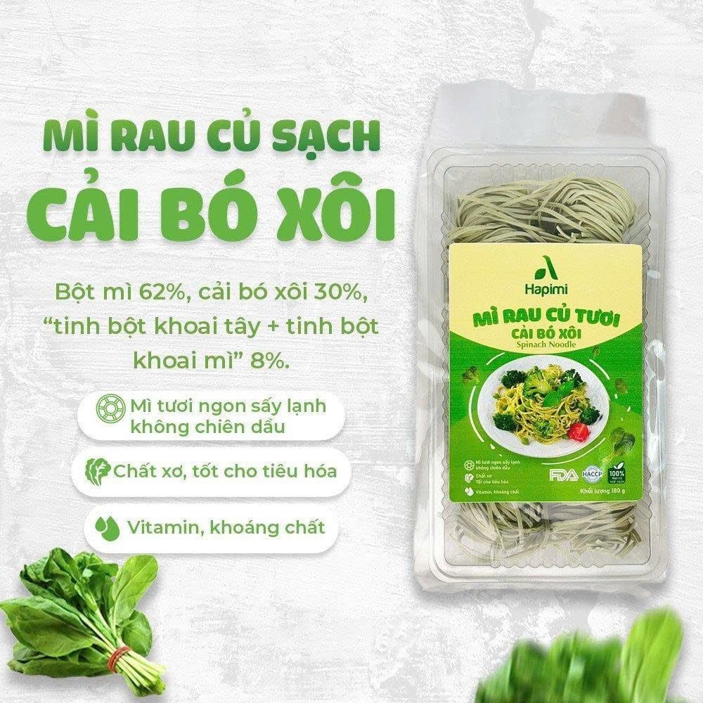 Mì Cải Bó Xôi Hapimi 180g - Thực Phẩm Bổ Sung Dinh Dưỡng Cho Cả Gia Đình, Người Ăn Chay, Ăn Kiêng, Giảm Cân, Thực Dưỡng, Eat Clean, Healthy (Bún, Phở, Gạo, Mì, Nui)
