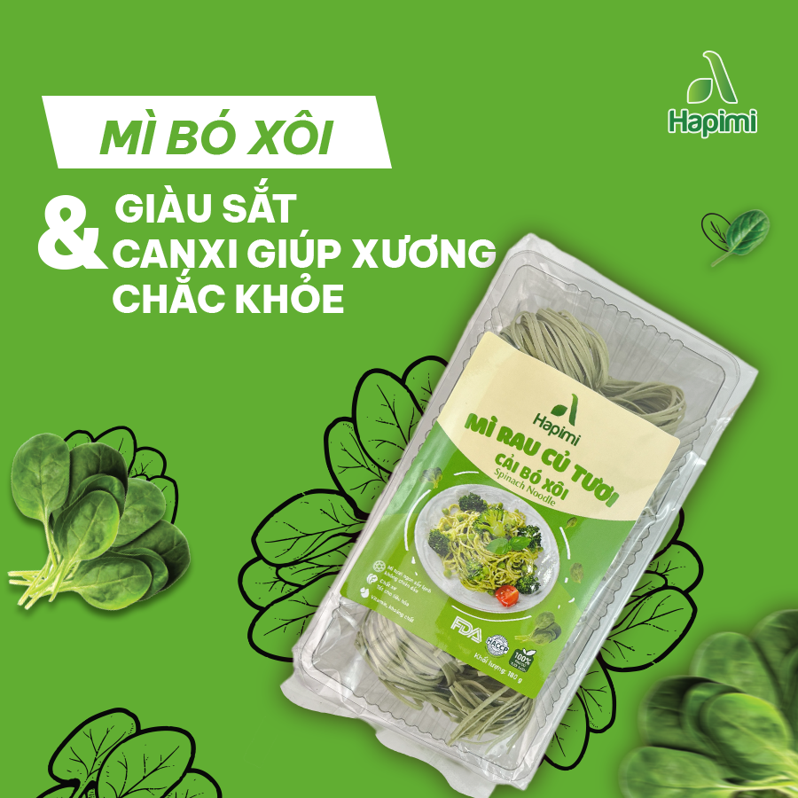 Mì Cải Bó Xôi Hapimi 180g - Thực Phẩm Bổ Sung Dinh Dưỡng Cho Cả Gia Đình, Người Ăn Chay, Ăn Kiêng, Giảm Cân, Thực Dưỡng, Eat Clean, Healthy (Bún, Phở, Gạo, Mì, Nui)