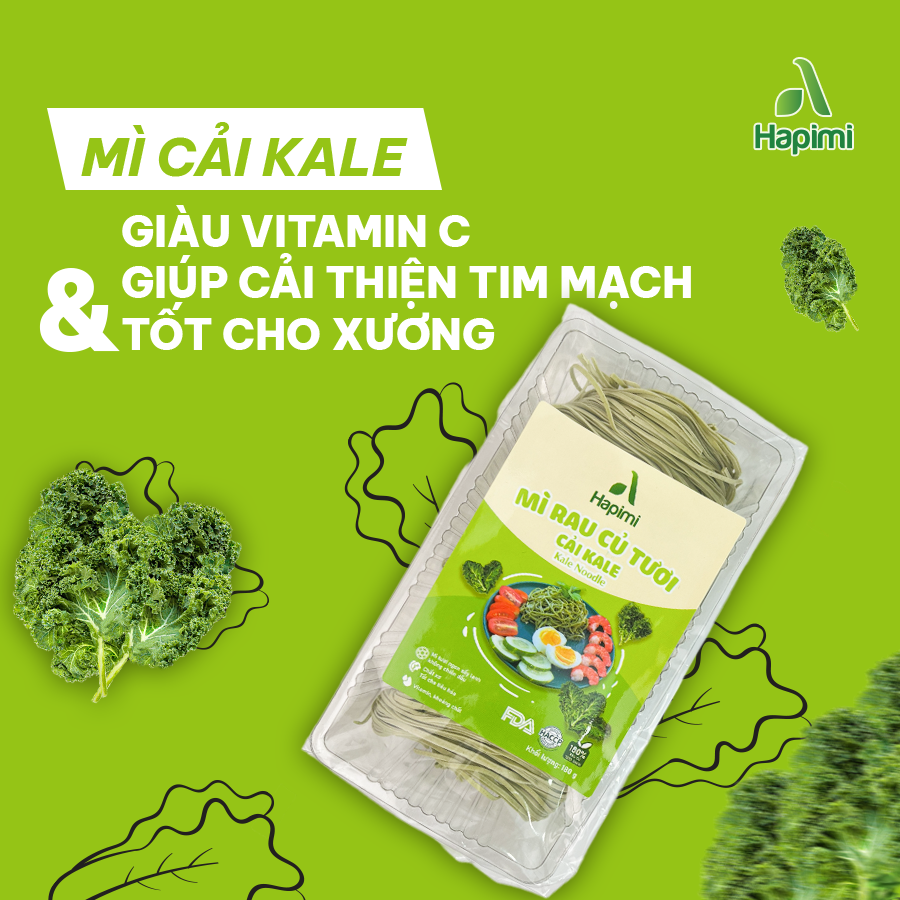 Mì Cải Kale Hapimi 180g - Thực Phẩm Bổ Sung Dinh Dưỡng Cho Cả Gia Đình, Người Ăn Chay, Ăn Kiêng, Giảm Cân, Thực Dưỡng, Eat Clean, Healthy (Bún, Phở, Gạo, Mì, Nui)