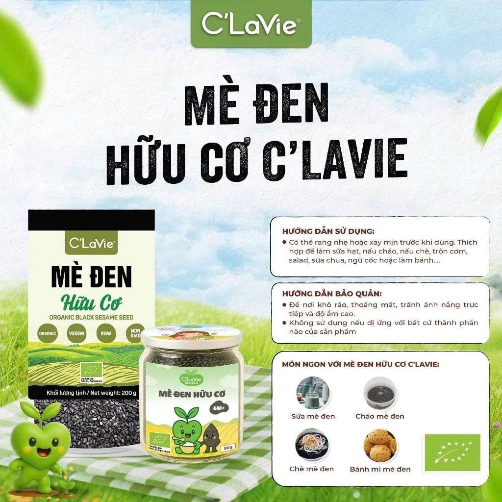 Hạt Mè Đen, Mè Trắng Hữu Cơ C'Lavie 200g - Thực Phẩm Bổ Sung Dinh Dưỡng Cho Mẹ Bầu, Sau Sinh, Người Già, Người Tiểu Đường, Ăn Chay, Ăn Kiêng, Eat Clean, Healthy, Tốt Cho Tim Mạch, Giàu Canxi, Làm Sữa Hạt, Làm Bánh Ăn Dặm Cho Bé  (CBCL, Hạt Và Đậu, DSTN)