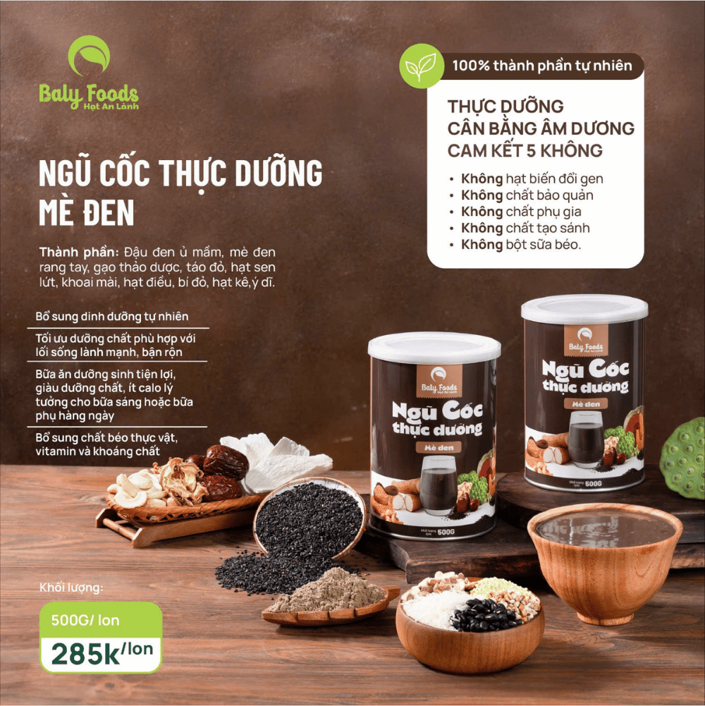 Ngũ Cốc Thực Dưỡng Mè Đen Balyfoods Hũ 500g - Thực Phẩm Bổ Sung Dinh Dưỡng Cho Mẹ Bầu, Sau Sinh, Người Già, Người Tiểu Đường, Ăn Chay, Ăn Kiêng, Eat Clean, Healthy, Tốt Cho Tim Mạch (BNC)