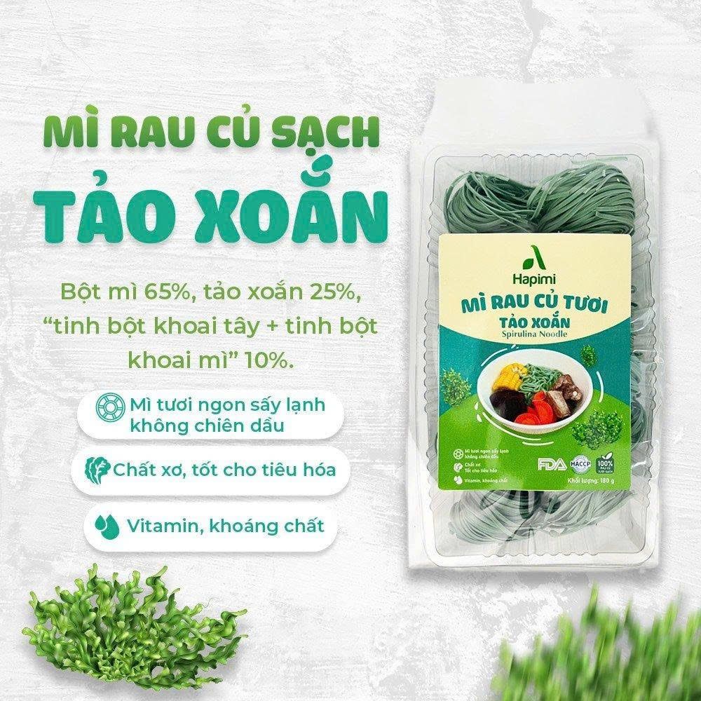 Mì Tảo Xoắn Hapimi 180g - Thực Phẩm Bổ Sung Dinh Dưỡng Cho Cả Gia Đình, Người Ăn Chay, Ăn Kiêng, Giảm Cân, Thực Dưỡng, Eat Clean, Healthy (Bún, Phở, Gạo, Mì, Nui)