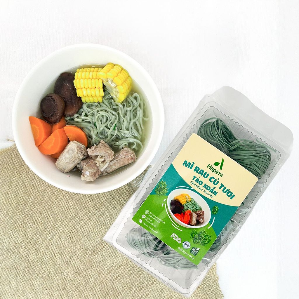 Mì Tảo Xoắn Hapimi 180g - Thực Phẩm Bổ Sung Dinh Dưỡng Cho Cả Gia Đình, Người Ăn Chay, Ăn Kiêng, Giảm Cân, Thực Dưỡng, Eat Clean, Healthy (Bún, Phở, Gạo, Mì, Nui)