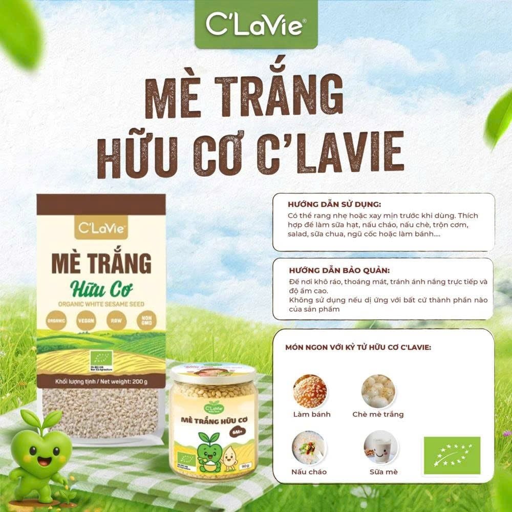 Hạt Mè Đen, Mè Trắng Hữu Cơ C'Lavie 200g - Thực Phẩm Bổ Sung Dinh Dưỡng Cho Mẹ Bầu, Sau Sinh, Người Già, Người Tiểu Đường, Ăn Chay, Ăn Kiêng, Eat Clean, Healthy, Tốt Cho Tim Mạch, Giàu Canxi, Làm Sữa Hạt, Làm Bánh Ăn Dặm Cho Bé  (CBCL, Hạt Và Đậu, DSTN)