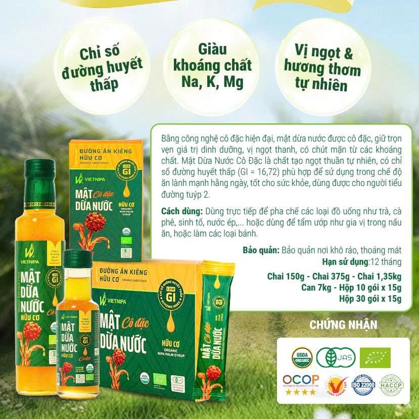Mật Dừa Nước Vietnipa - Thực Phẩm Bổ Sung Dinh Dưỡng Cho Cả Gia Đình, Người Tiểu Đường, Ăn Kiêng, Ăn Chay, Hàm Lượng Vitamin Và Muối Khoáng Cao (GV)